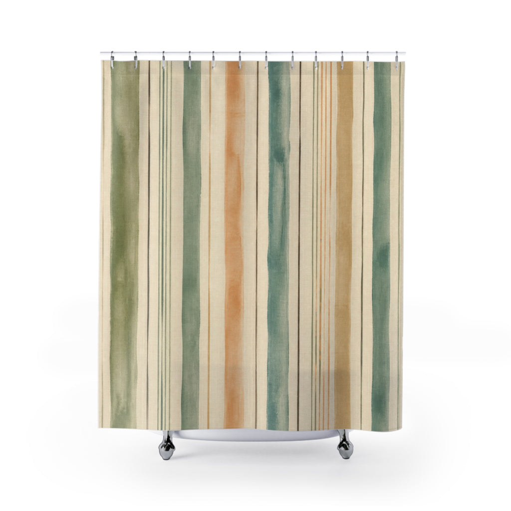 Rust Ochre Brown Vertical Stripe Shower Curtain