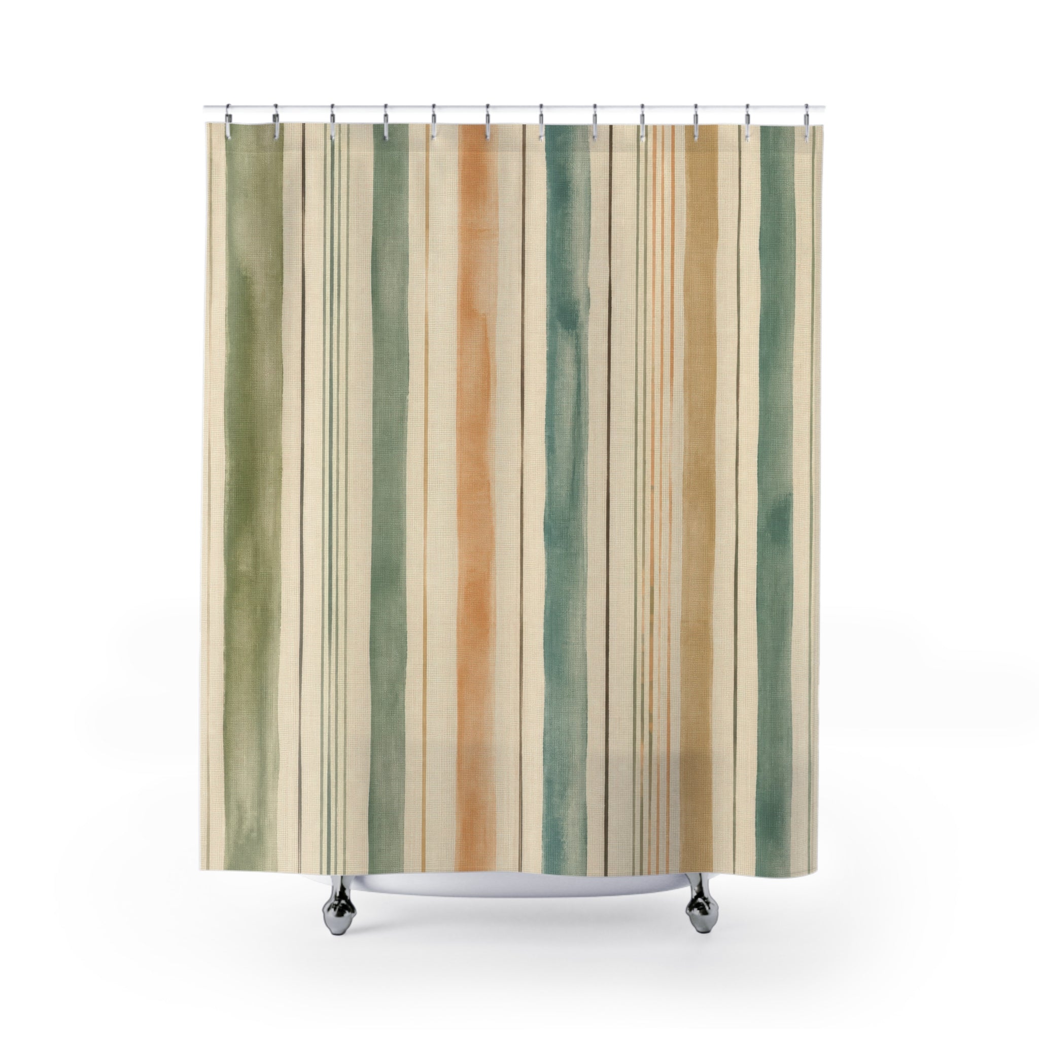 Rust Ochre Brown Vertical Stripe Shower Curtain