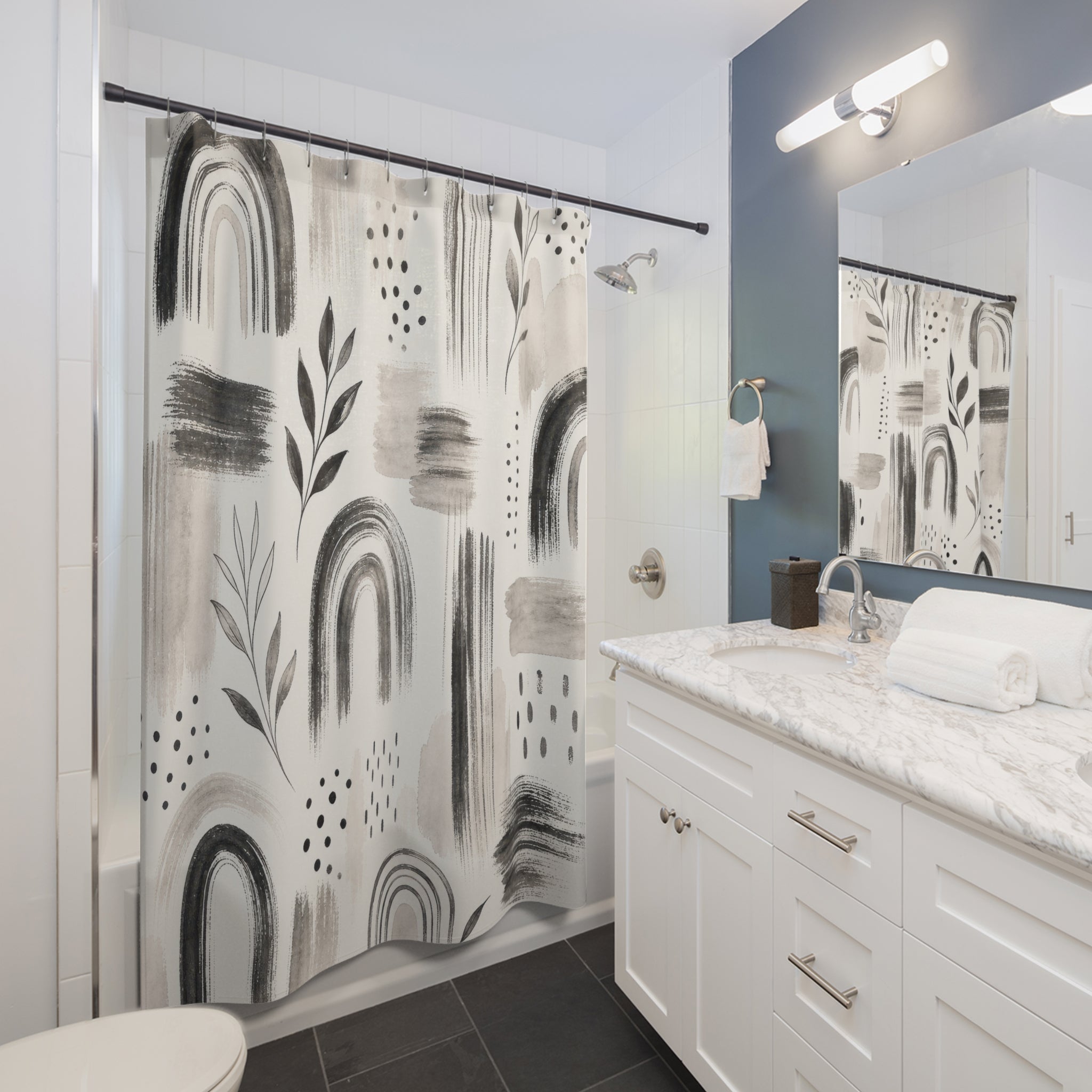 Boho Shower Curtain: Black White Shower Curtain: Black White S