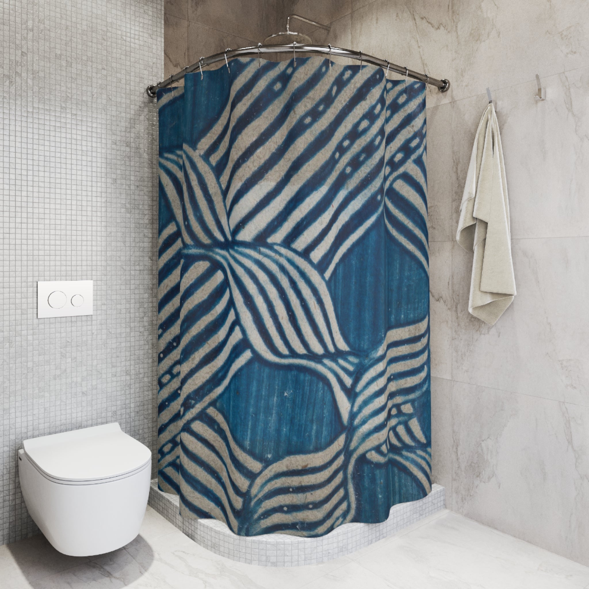 Blue Antique Ribbon Stripe Shower Curtain