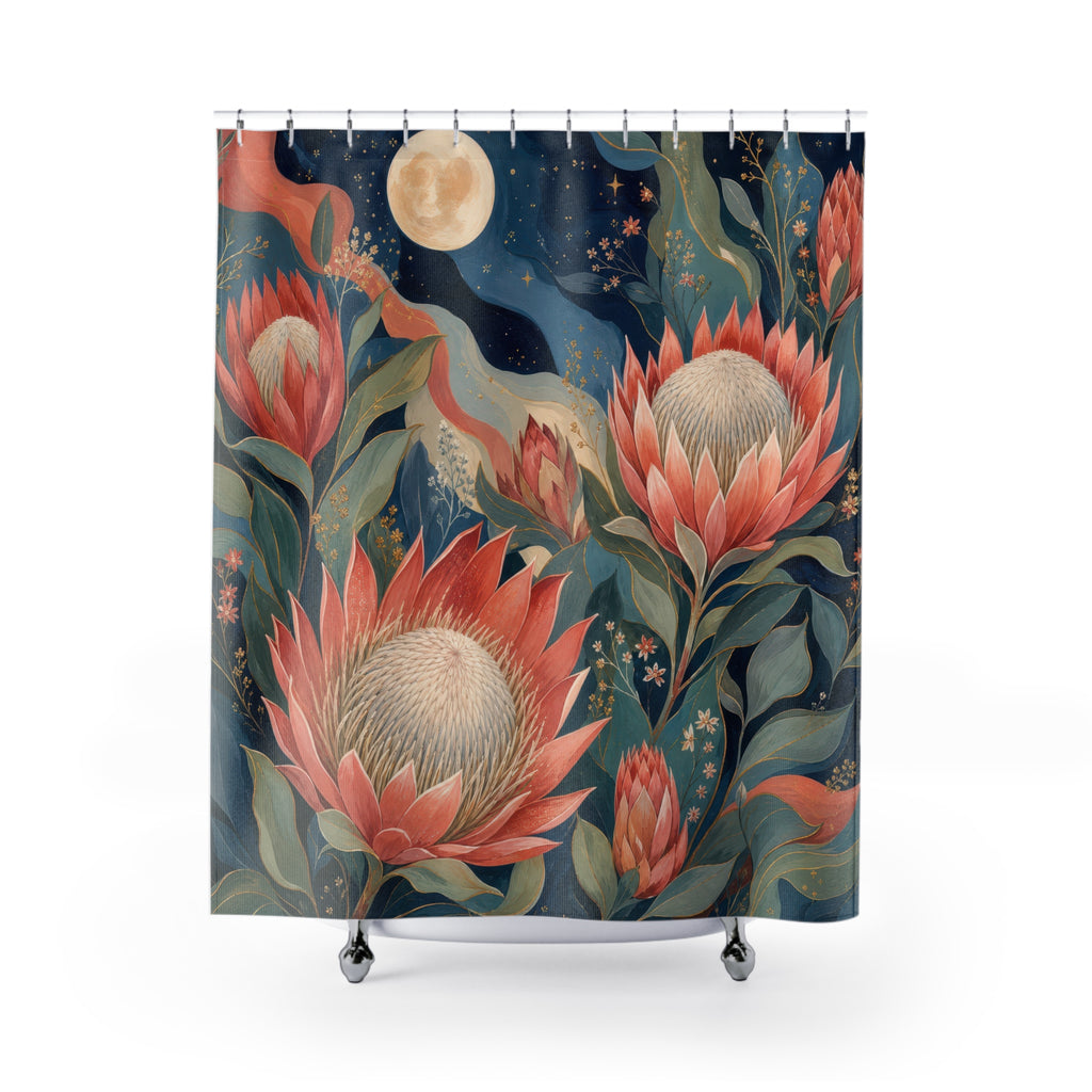 Moonlit Protea Garden Shower Curtain