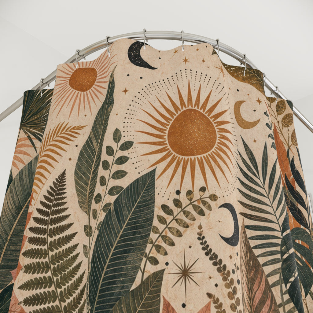 Green Tropical Boho Botanical Shower Curtain