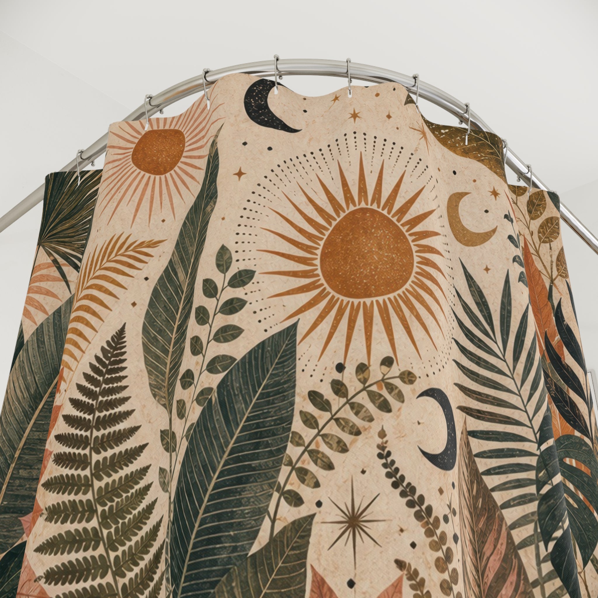 Green Tropical Boho Botanical Shower Curtain