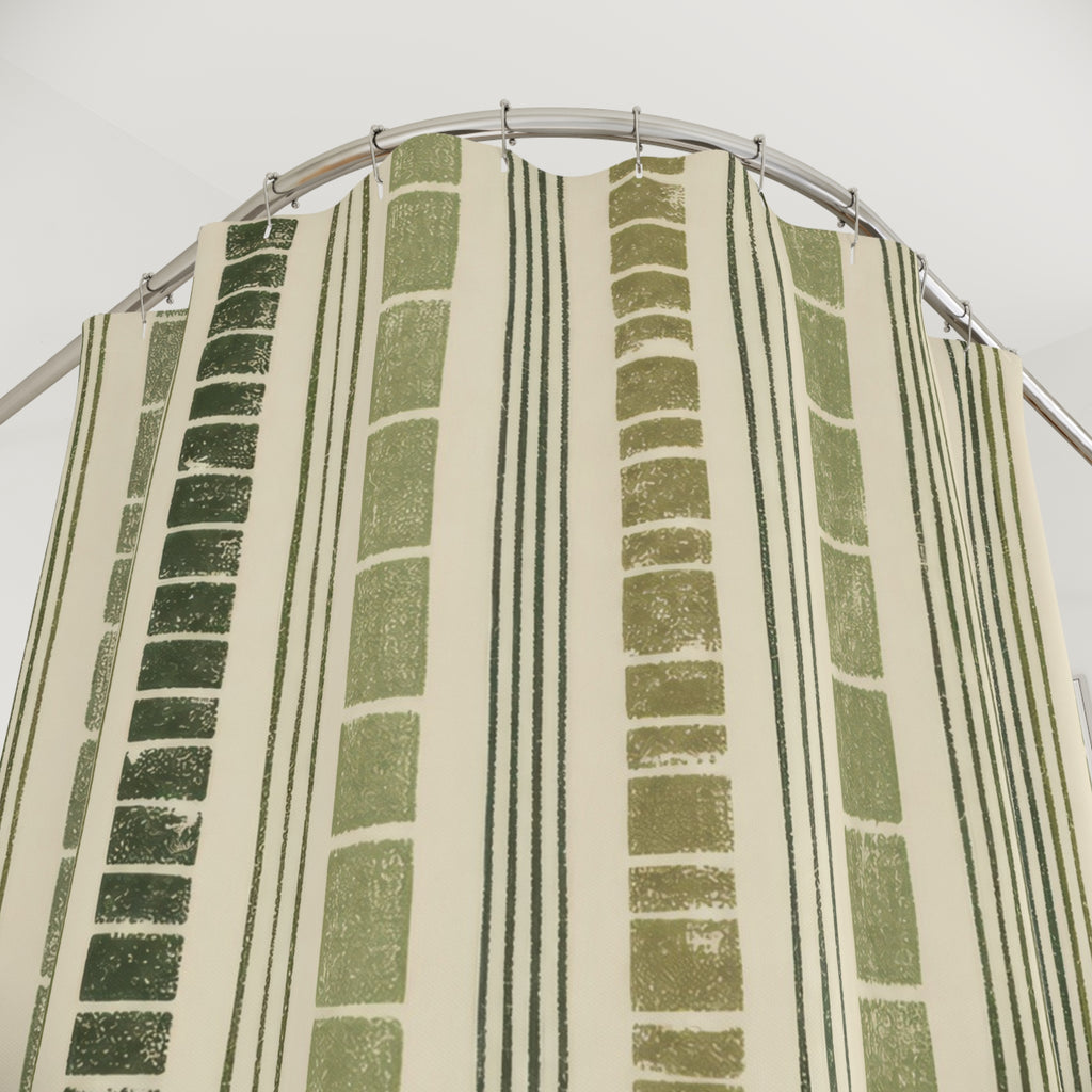 Olive Sage Green Dash Stripe Shower Curtain