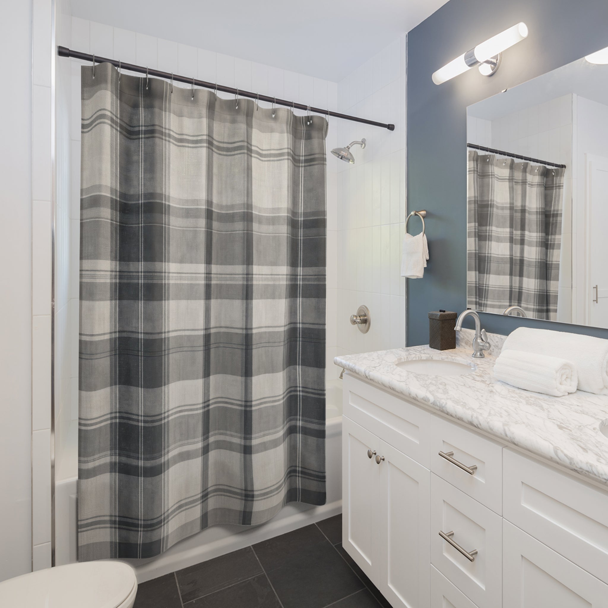 Gray White Check Shower Curtain