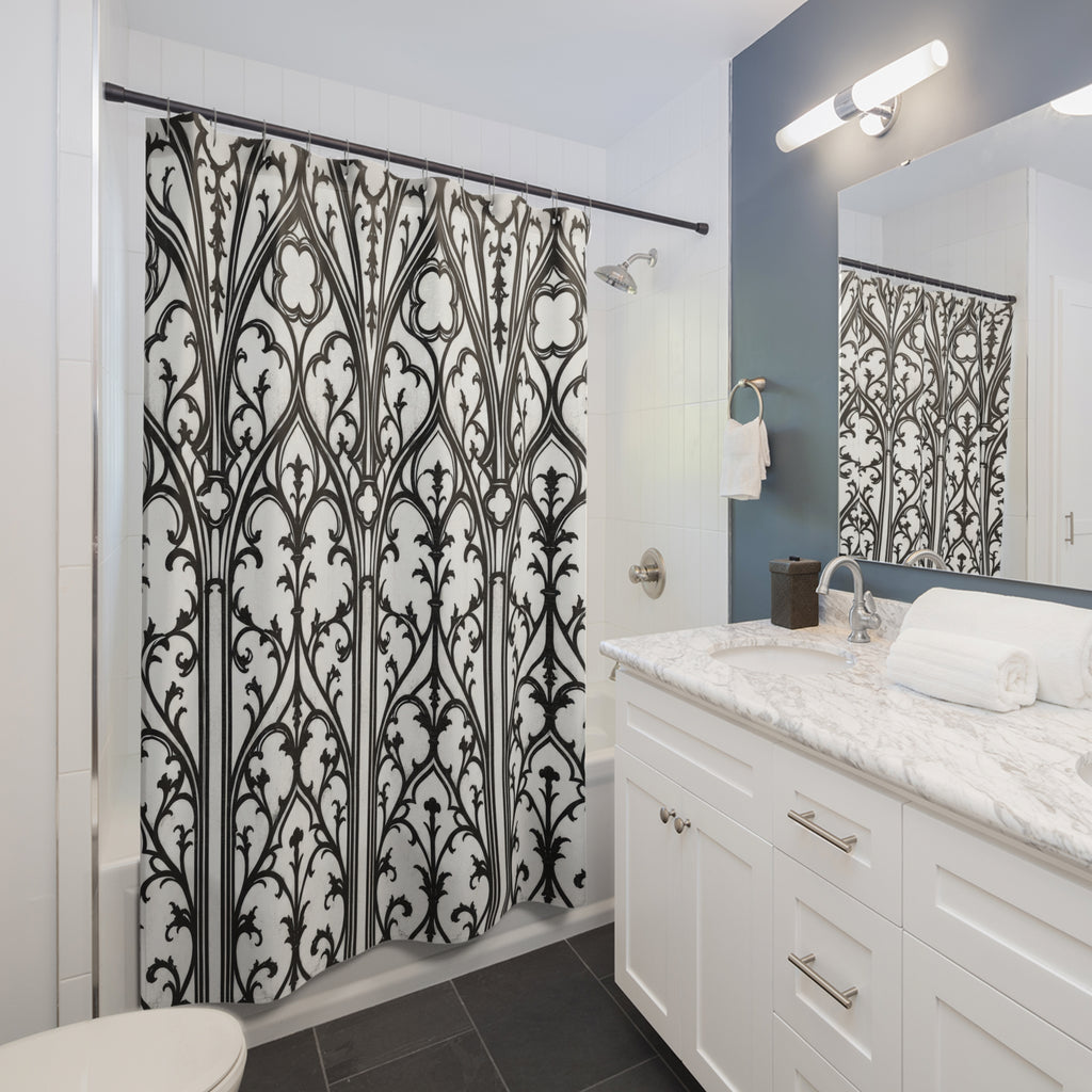 Black White Cathedral Arch Shower Curtain