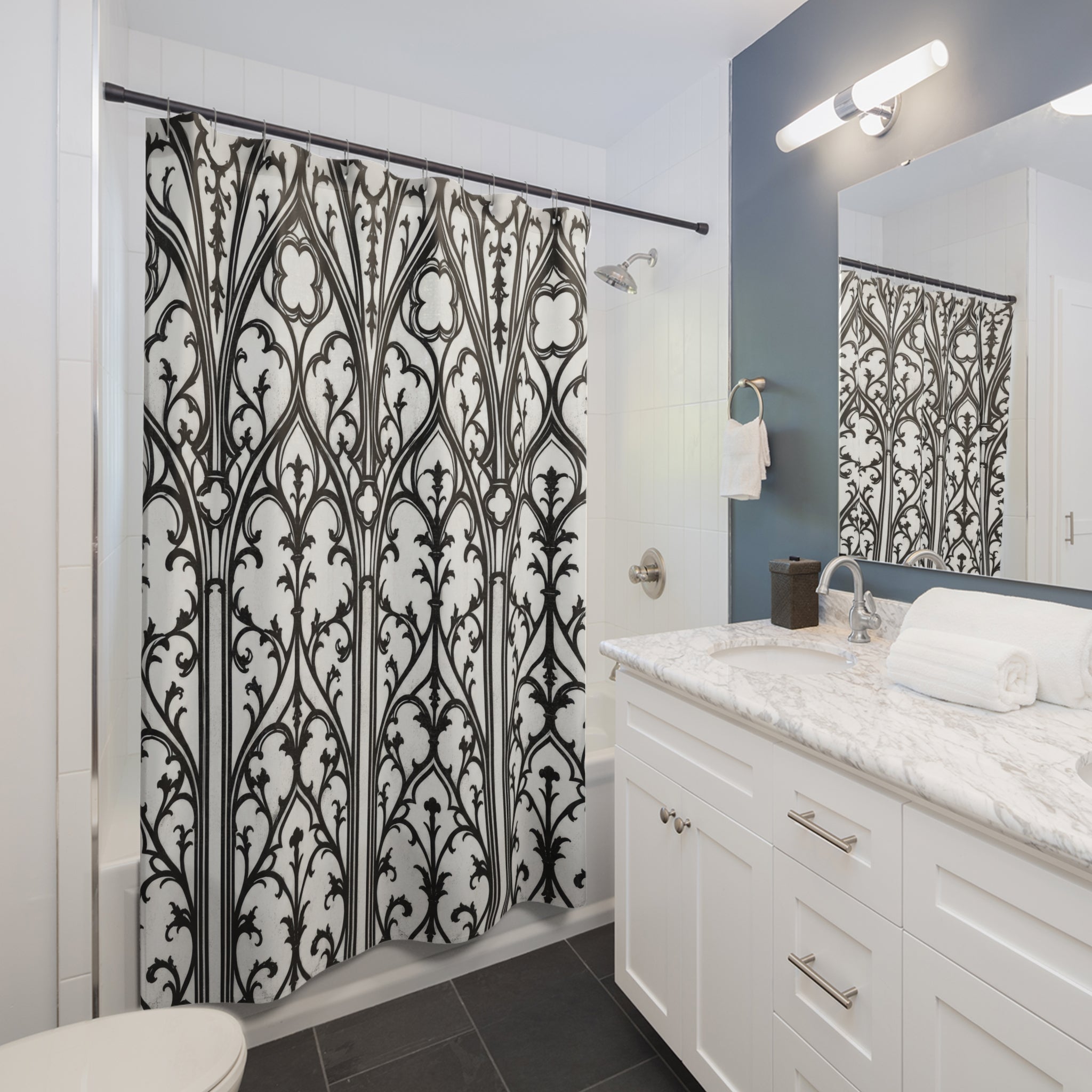 Black White Cathedral Arch Shower Curtain