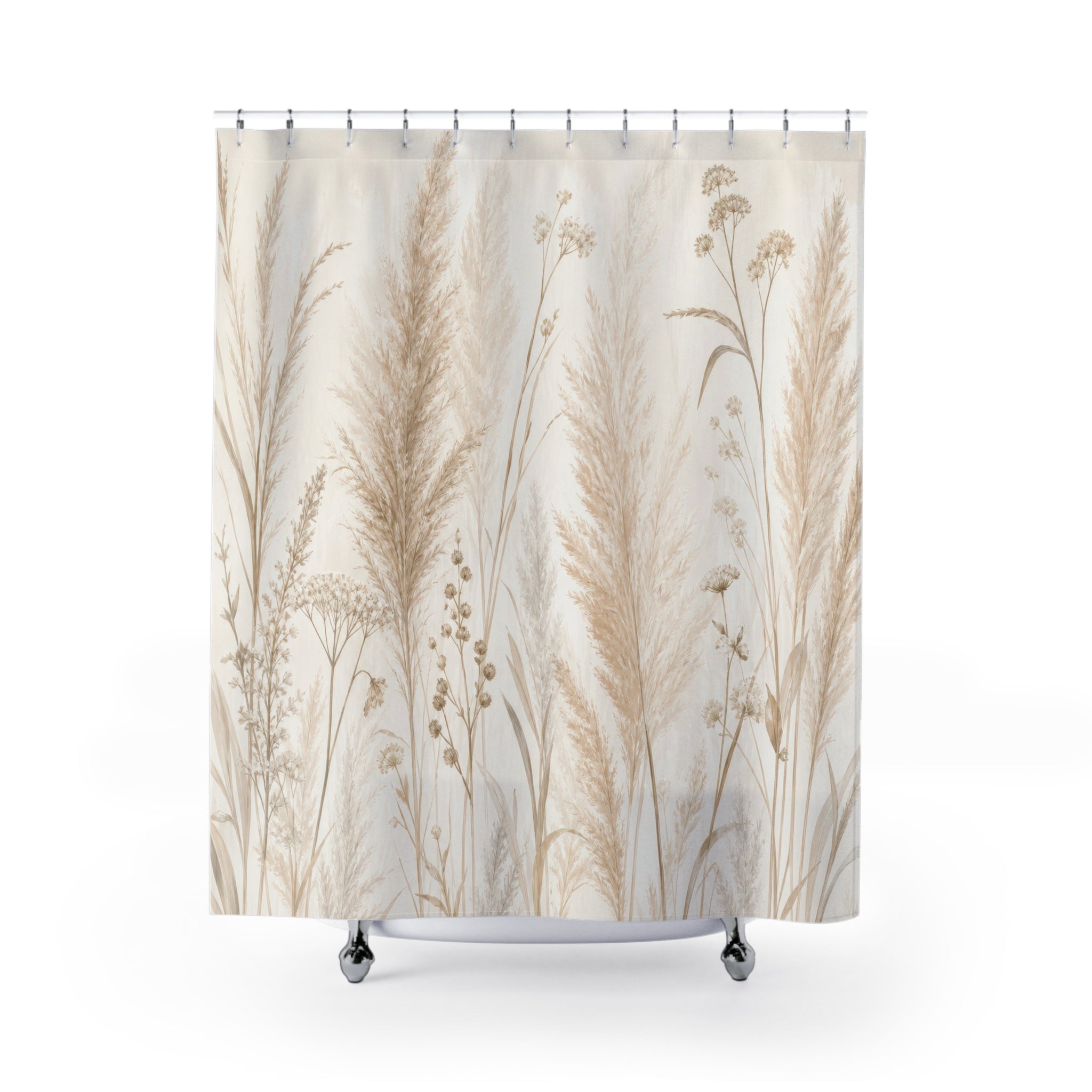 Off White Beige Grass Floral Shower Curtain