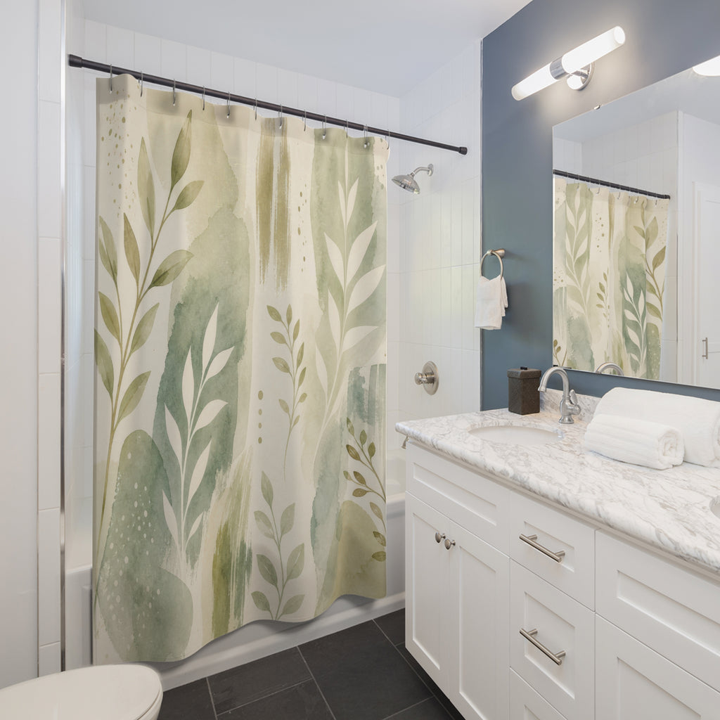 Light Green Botanical Sage Shower Curtain