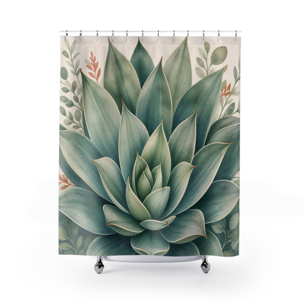 Green Botanical Succulent Shower Curtain