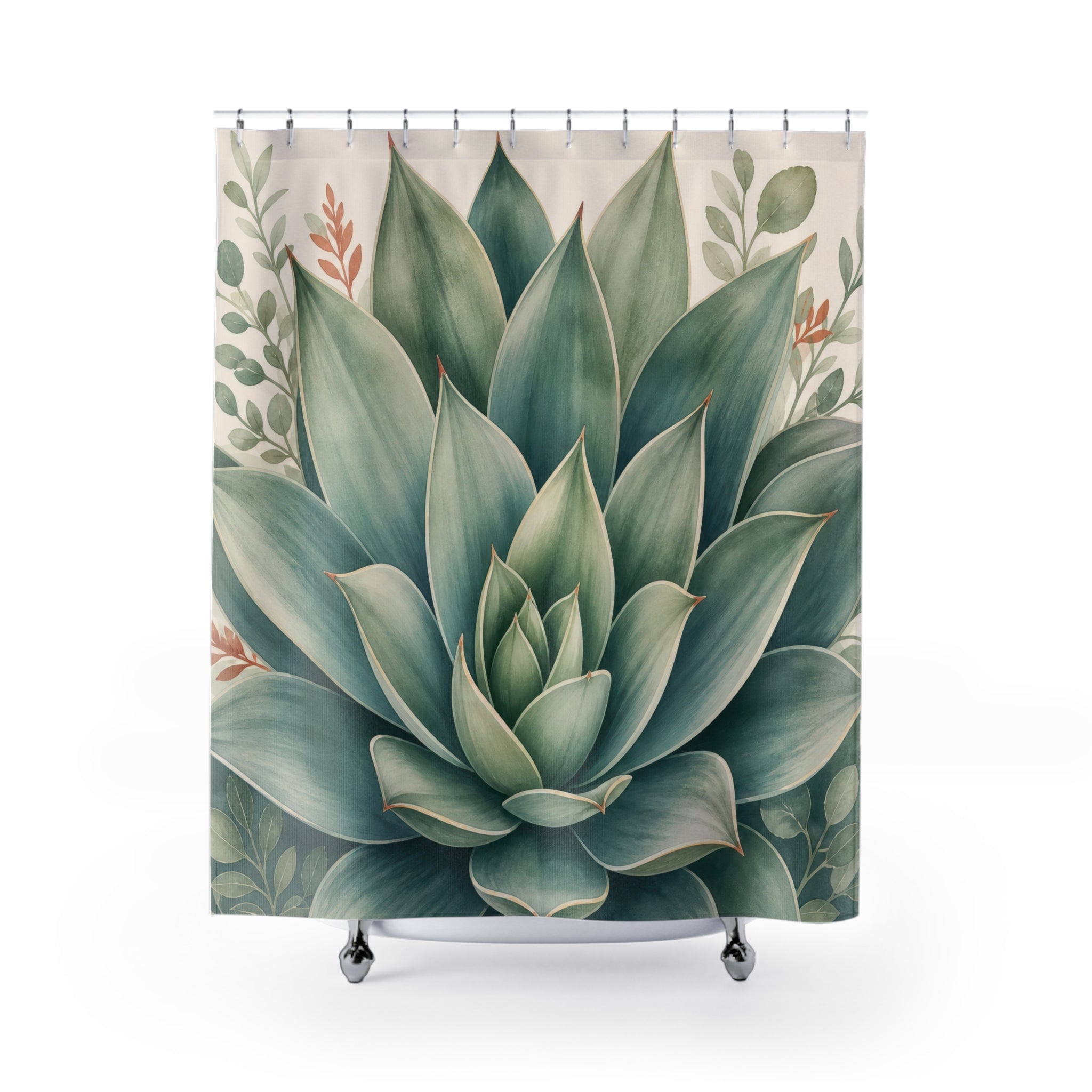 Green Botanical Succulent Shower Curtain