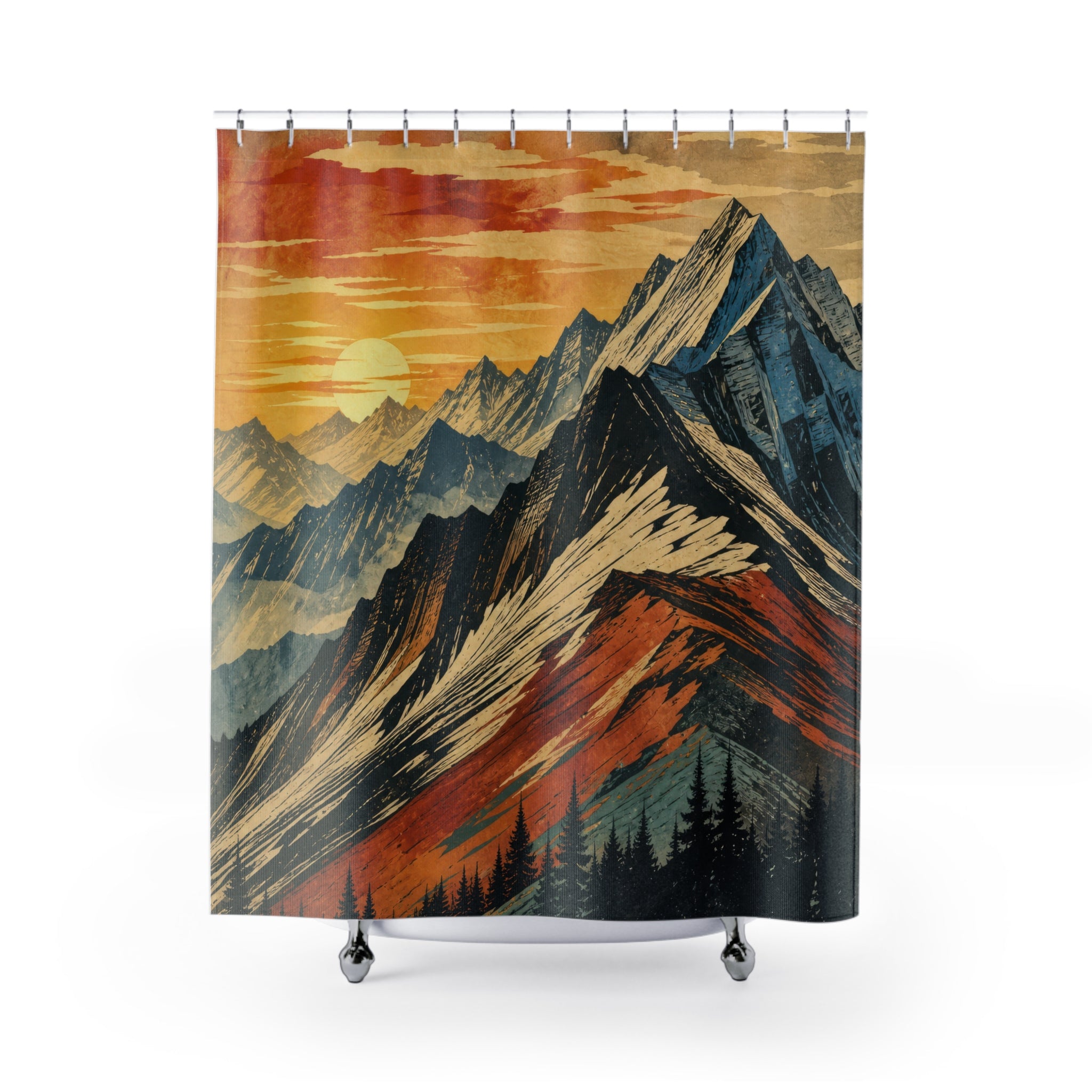Black Ink Wash Alpine Ridge Shower Curtain