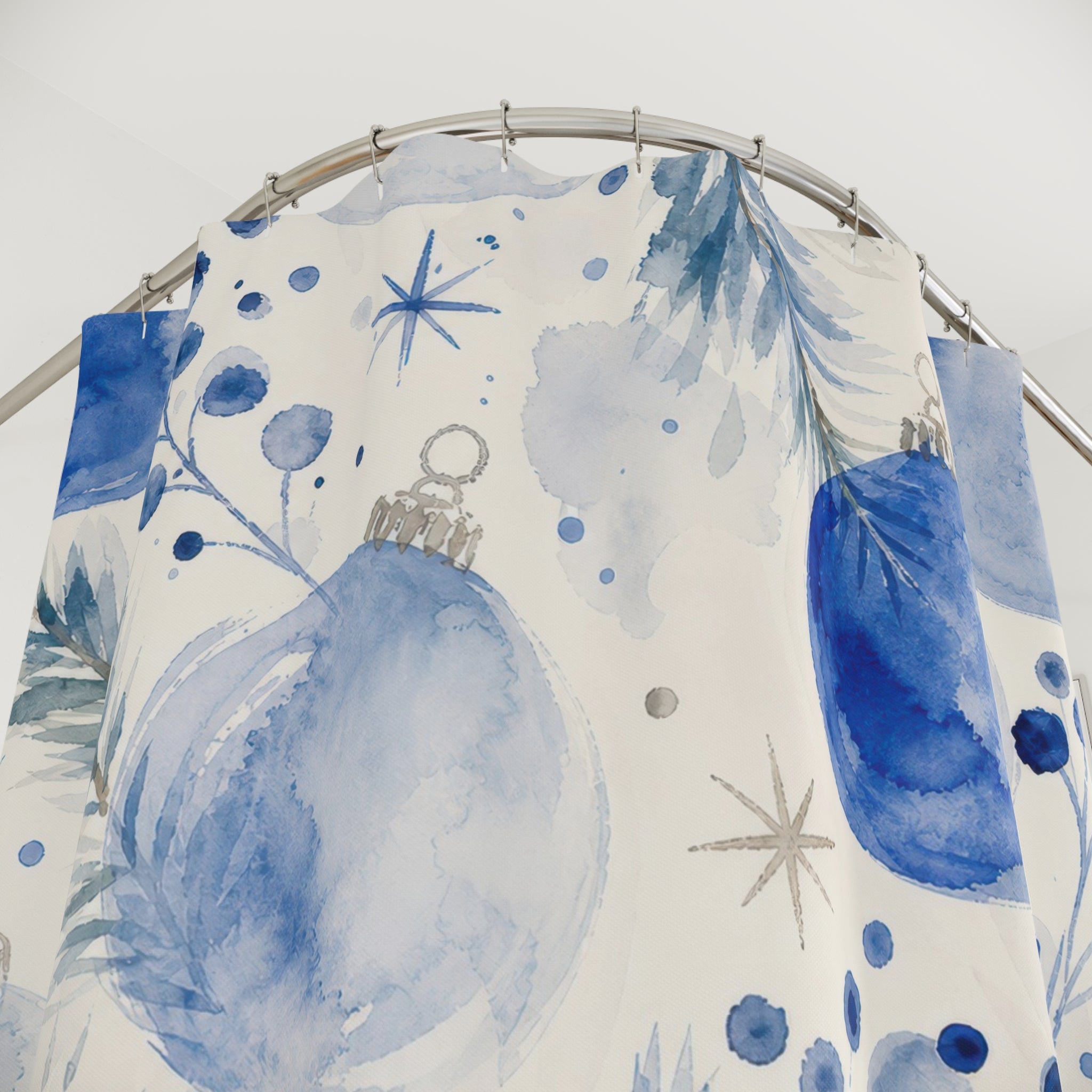 Watercolor Ornament Blue Christmas Shower Curtain