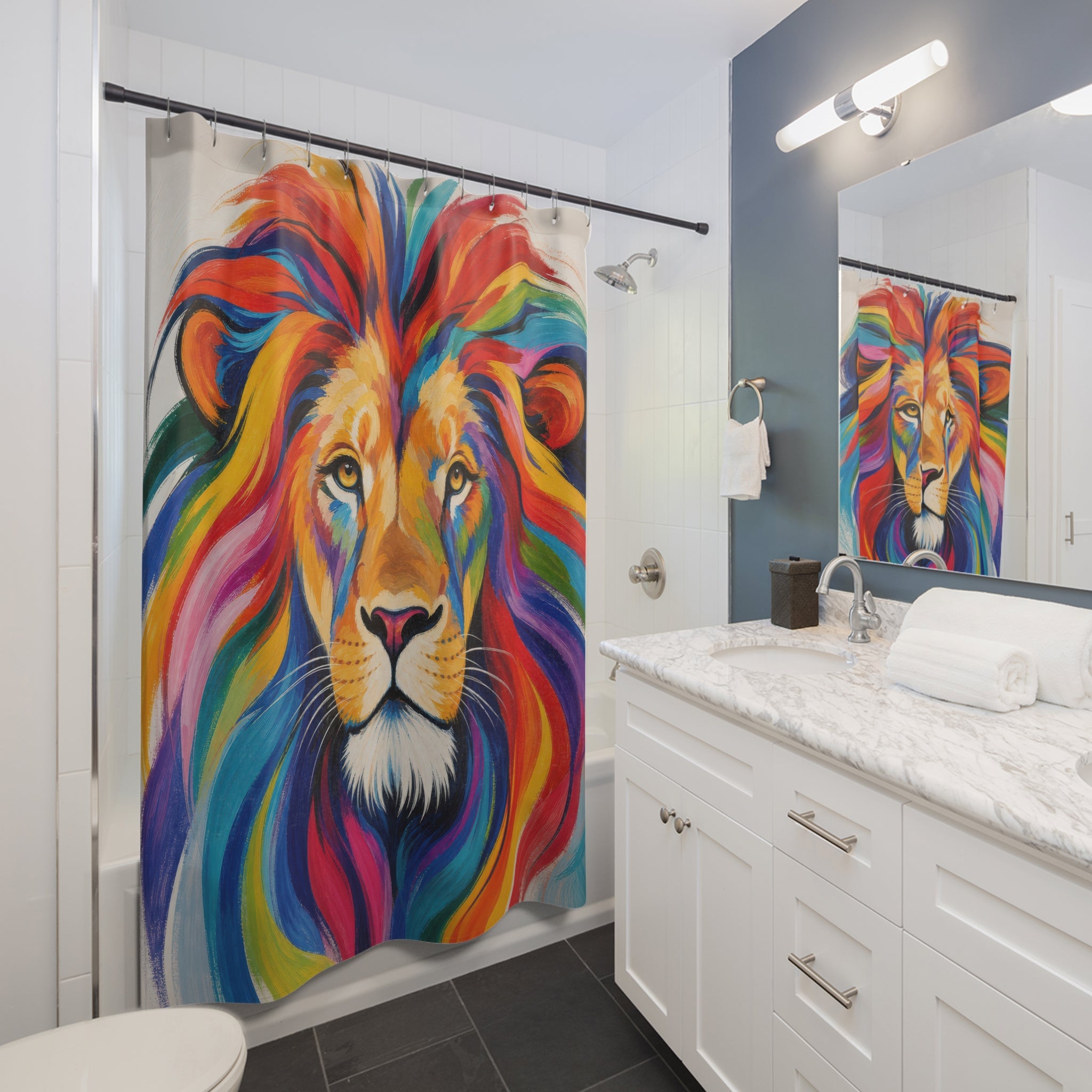 Rainbow Watercolor Animal Portrait Shower Curtain