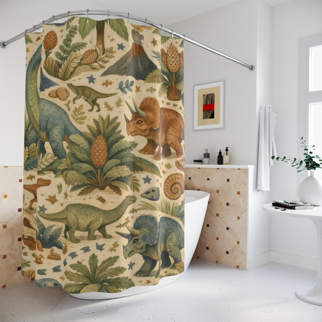 Kids Dinosaur Shower Curtain – Green & Blue Jurassic
