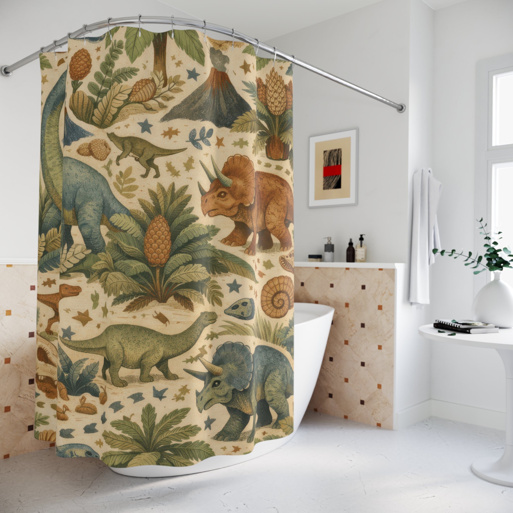 Kids Dinosaur Shower Curtain – Green & Blue Jurassic