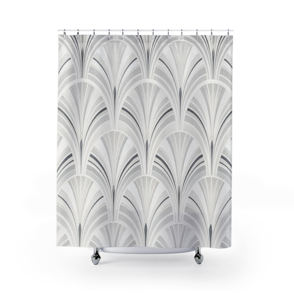 Grey White Art Deco Shower Curtain