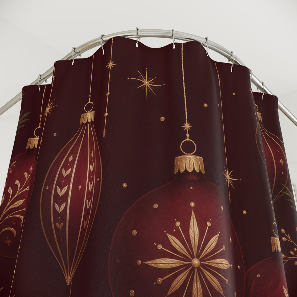 Burgundy Christmas Ornament Shower Curtain