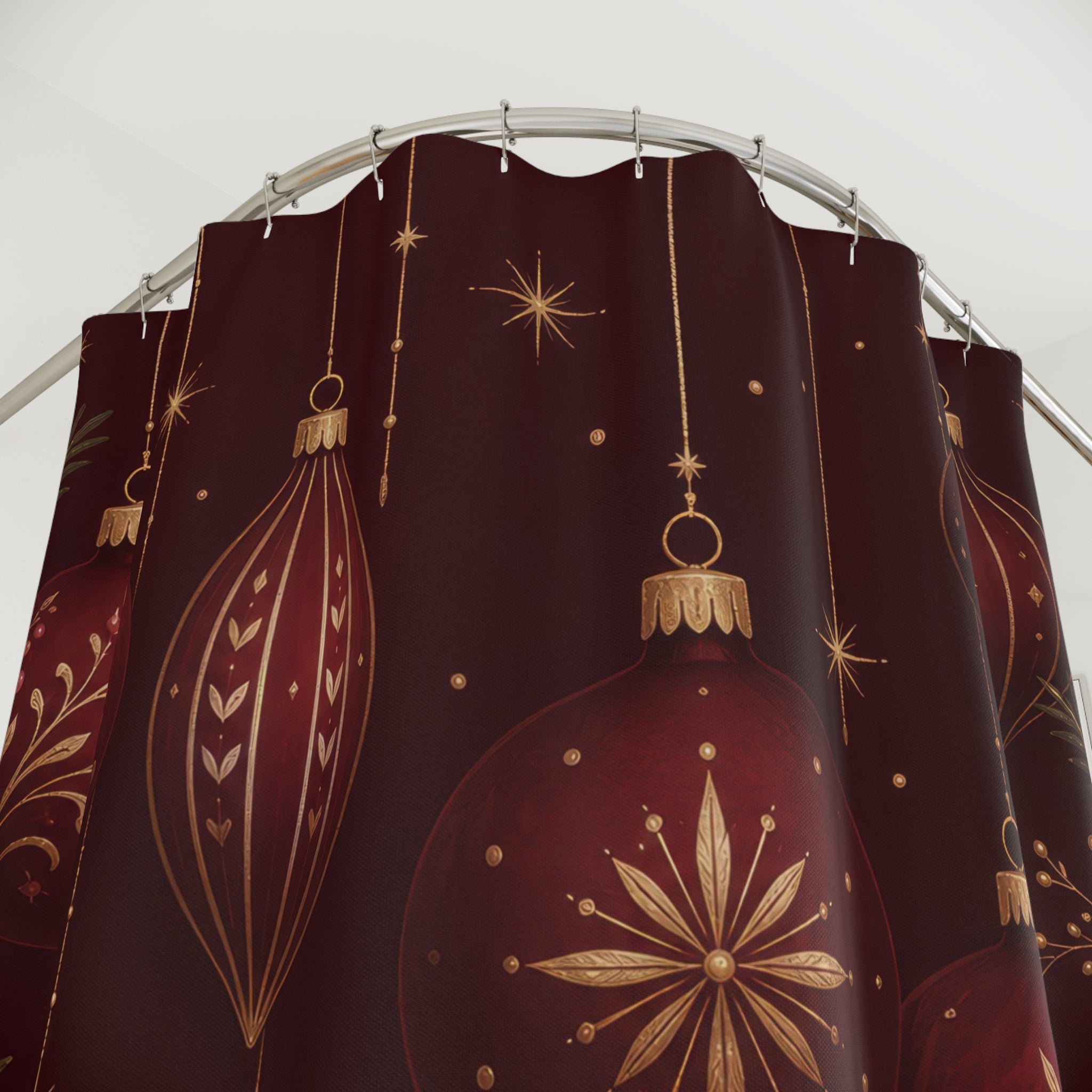 Burgundy Christmas Ornament Shower Curtain