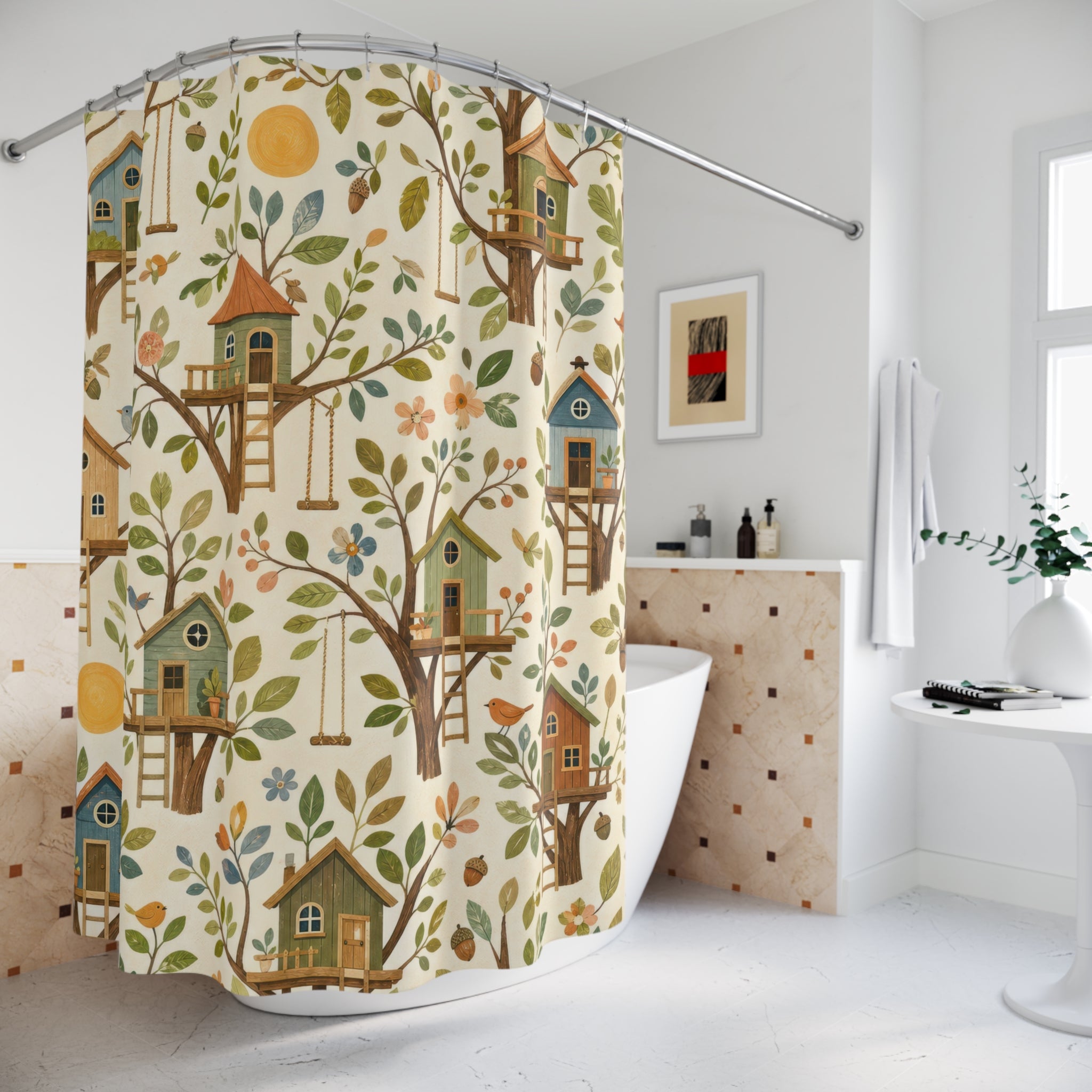 Kids Birdhouse Shower Curtain