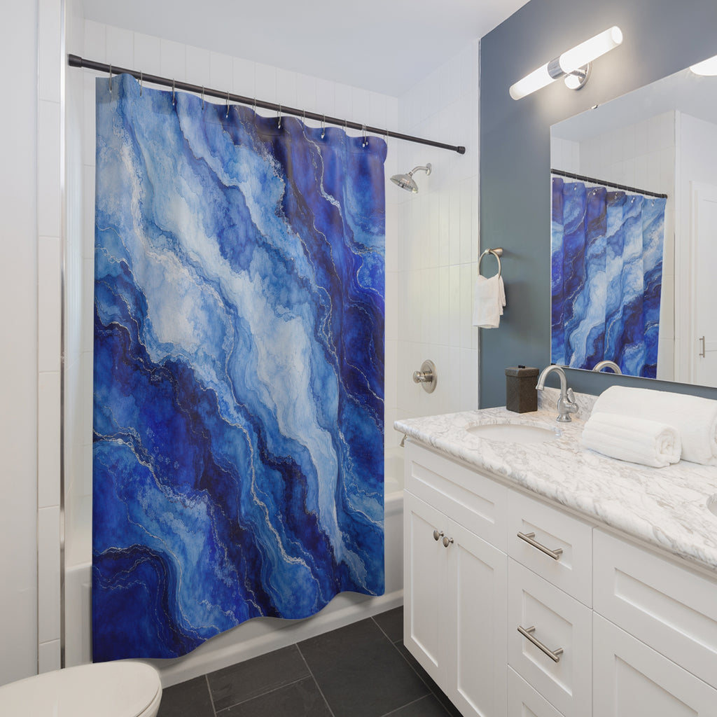 Blue Agate Marble Shower Curtain, Cobalt Blue Modern Bathroom Decor, Abstract Marble Bath Curtain, Guest Bath Decor, Small Bathroom Decor