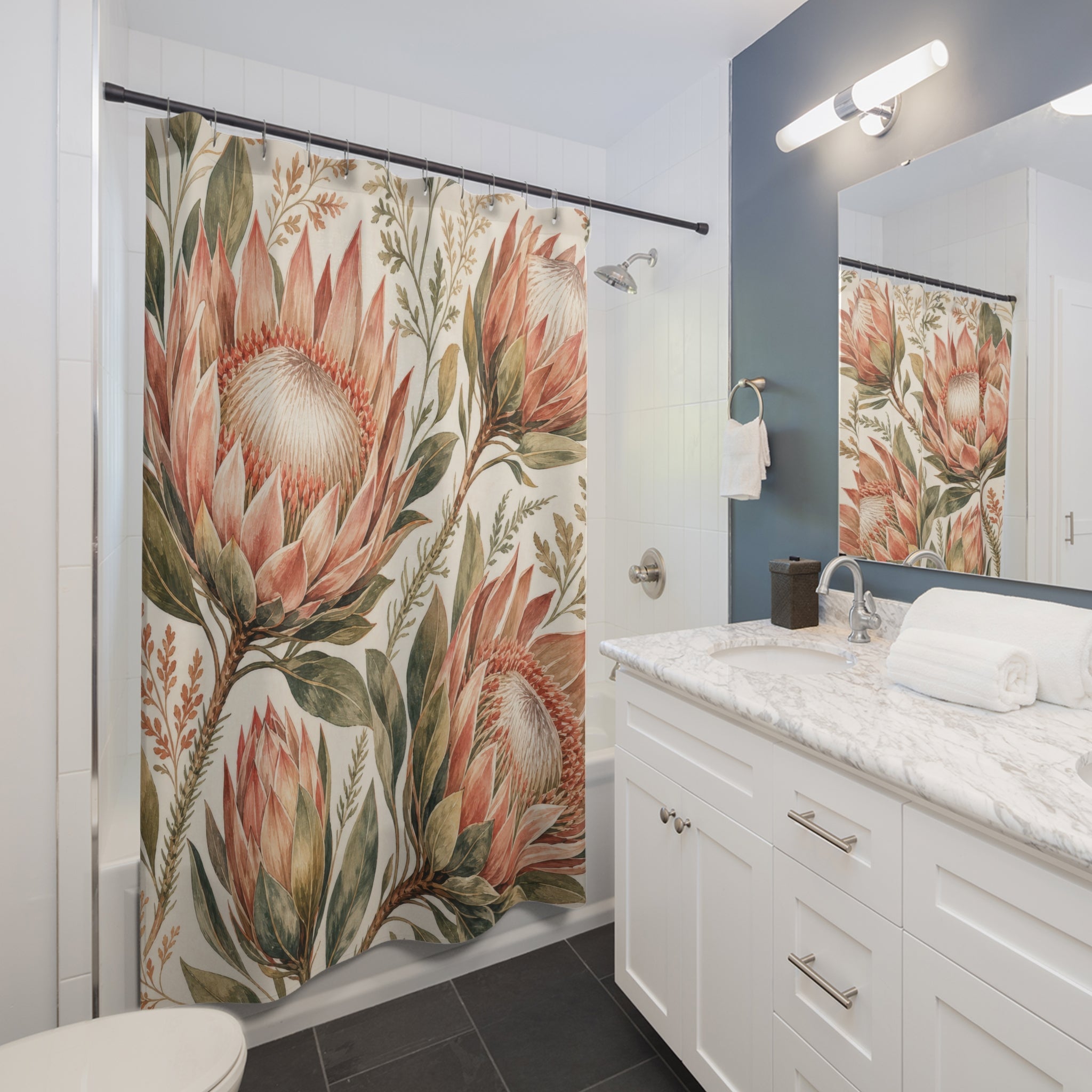 Pink Protea Botanical Floral Shower Curtain