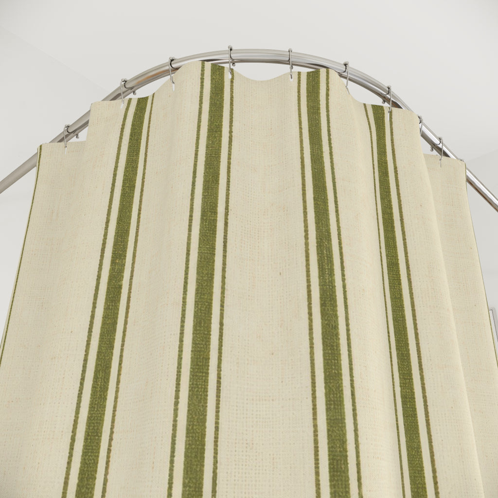 Farmhouse Stripe Olive Green Shower Curtain