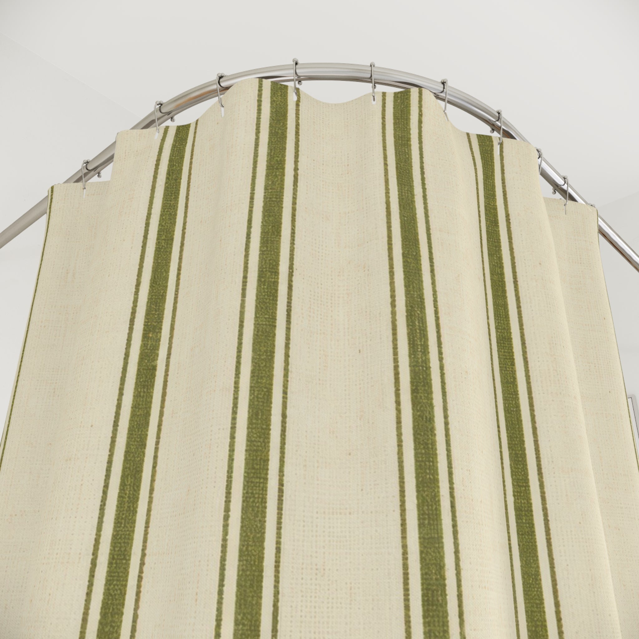 Farmhouse Stripe Olive Green Shower Curtain
