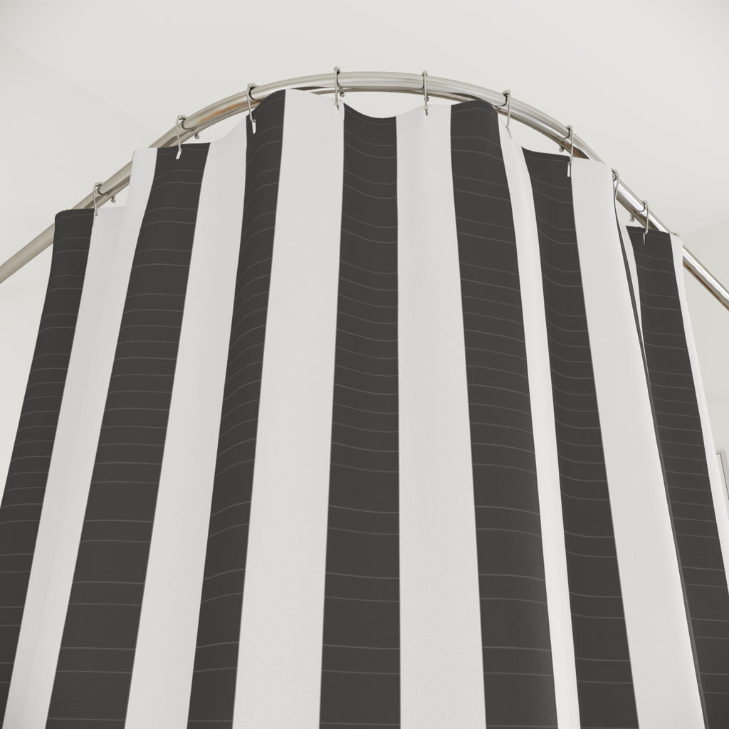 Grey and White Awning Stripe Shower Curtain