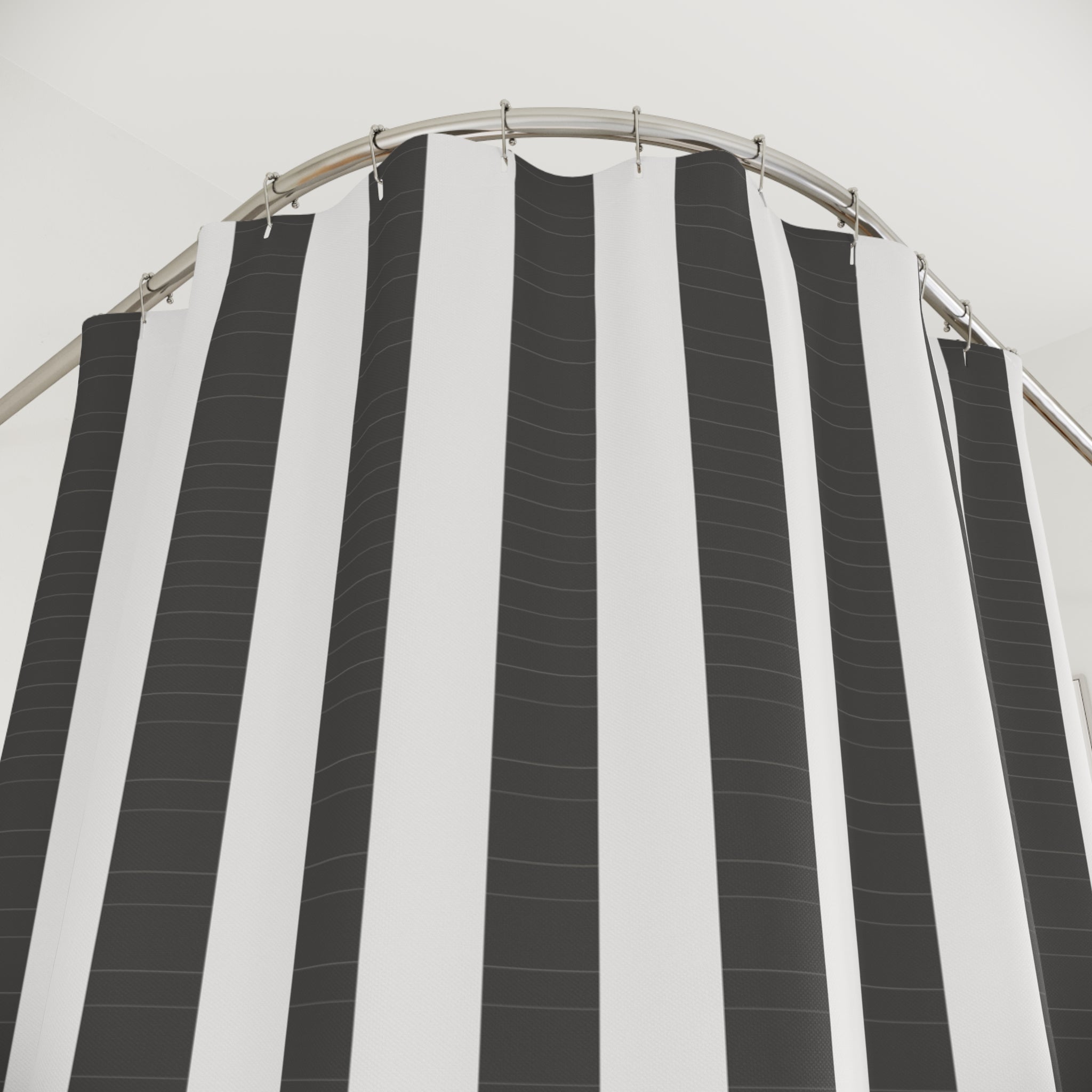 Grey and White Awning Stripe Shower Curtain