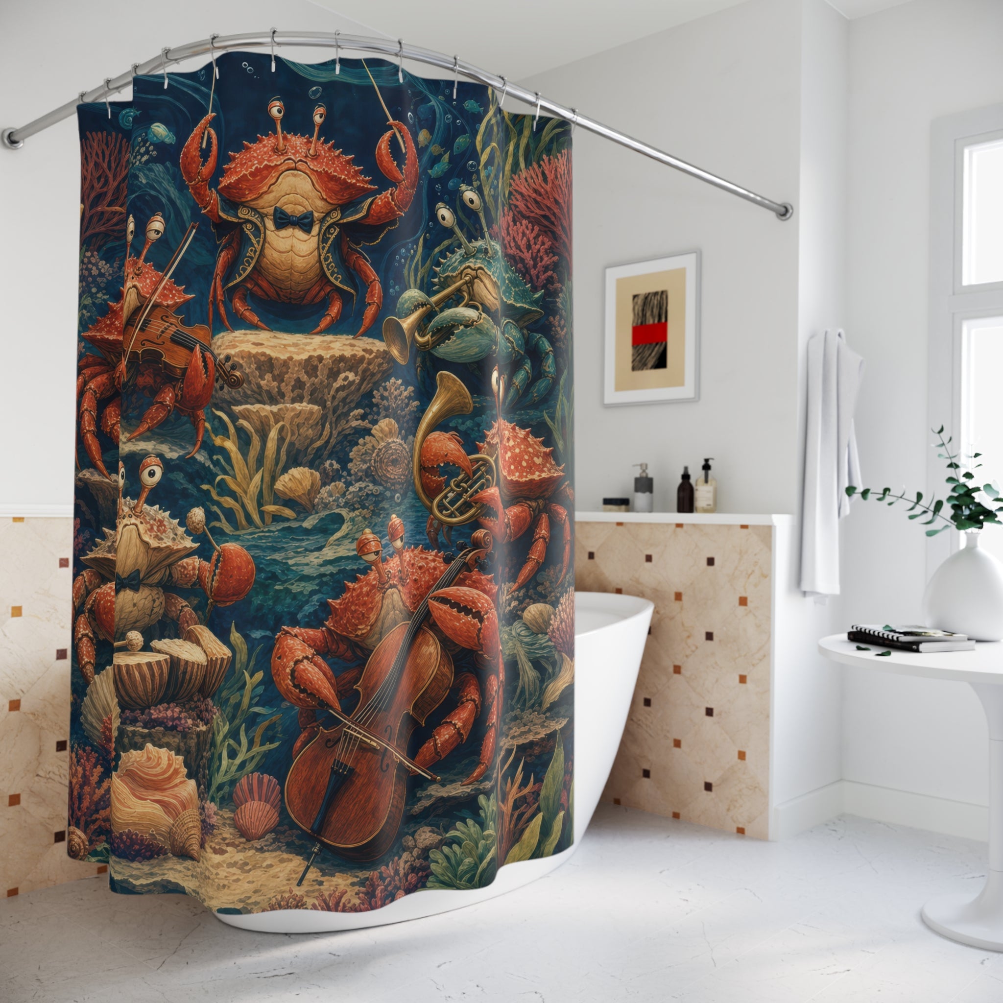 Blue Underwater Crab Orchestra Shower Curtain