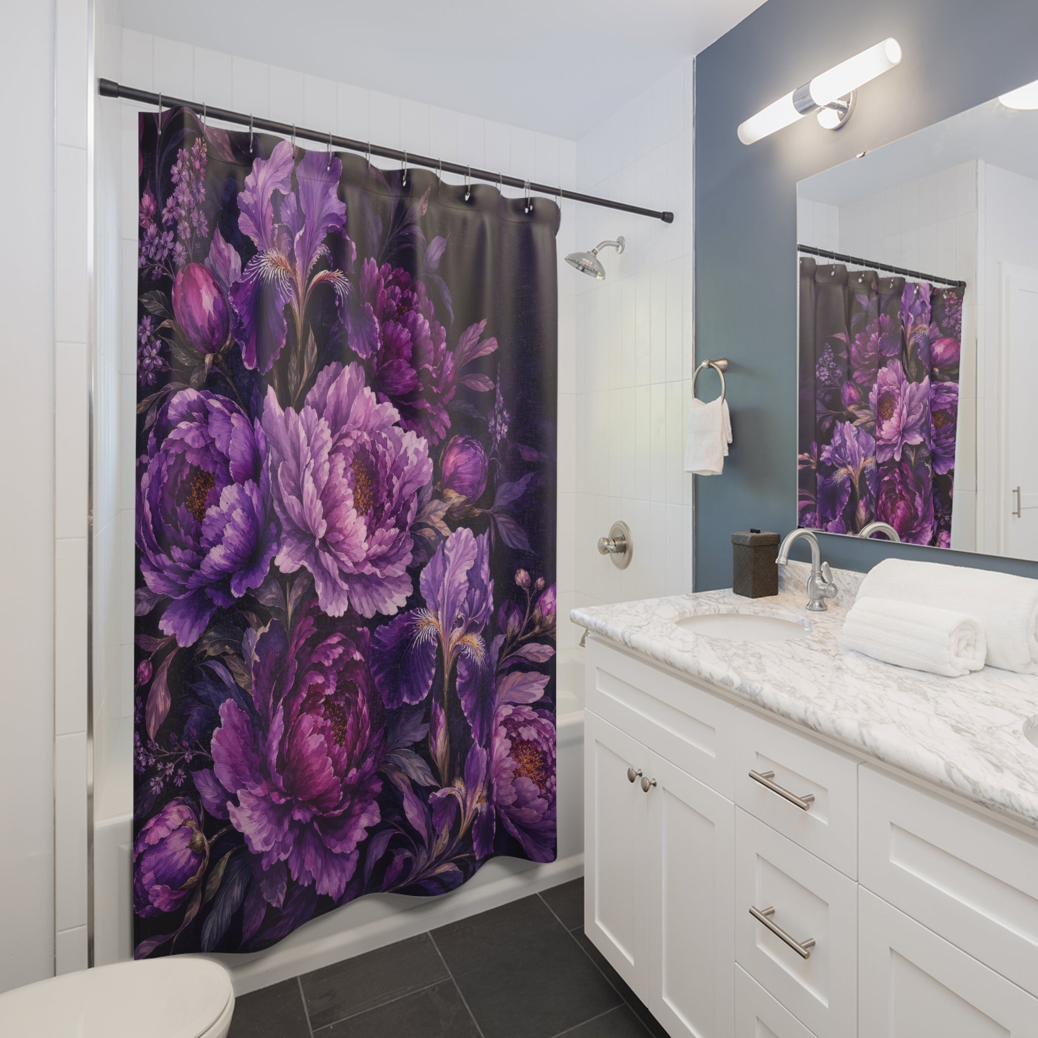 Purple Peony and Iris Shower Curtain