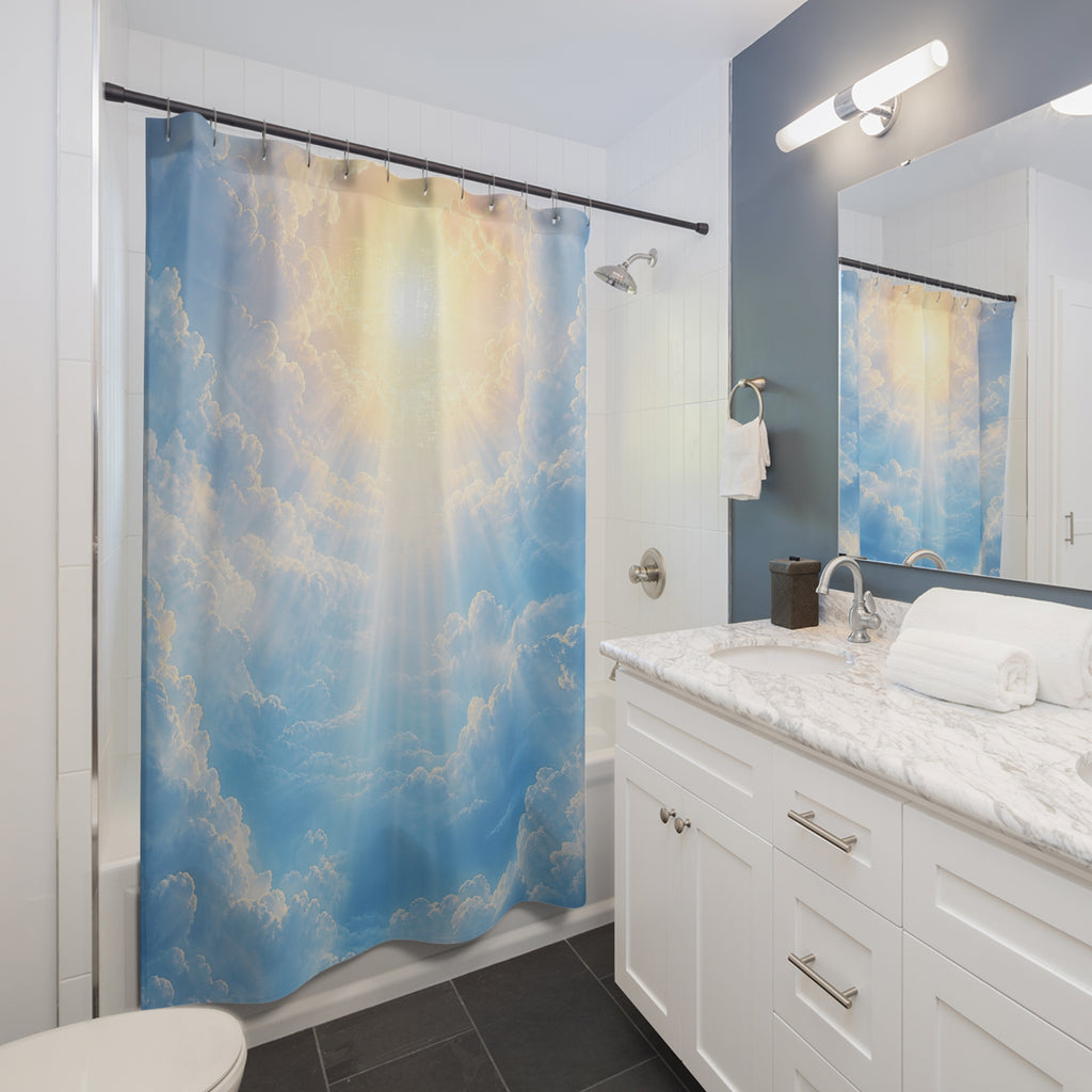 Sky Blue Sunbeam Cloudscape Shower Curtain