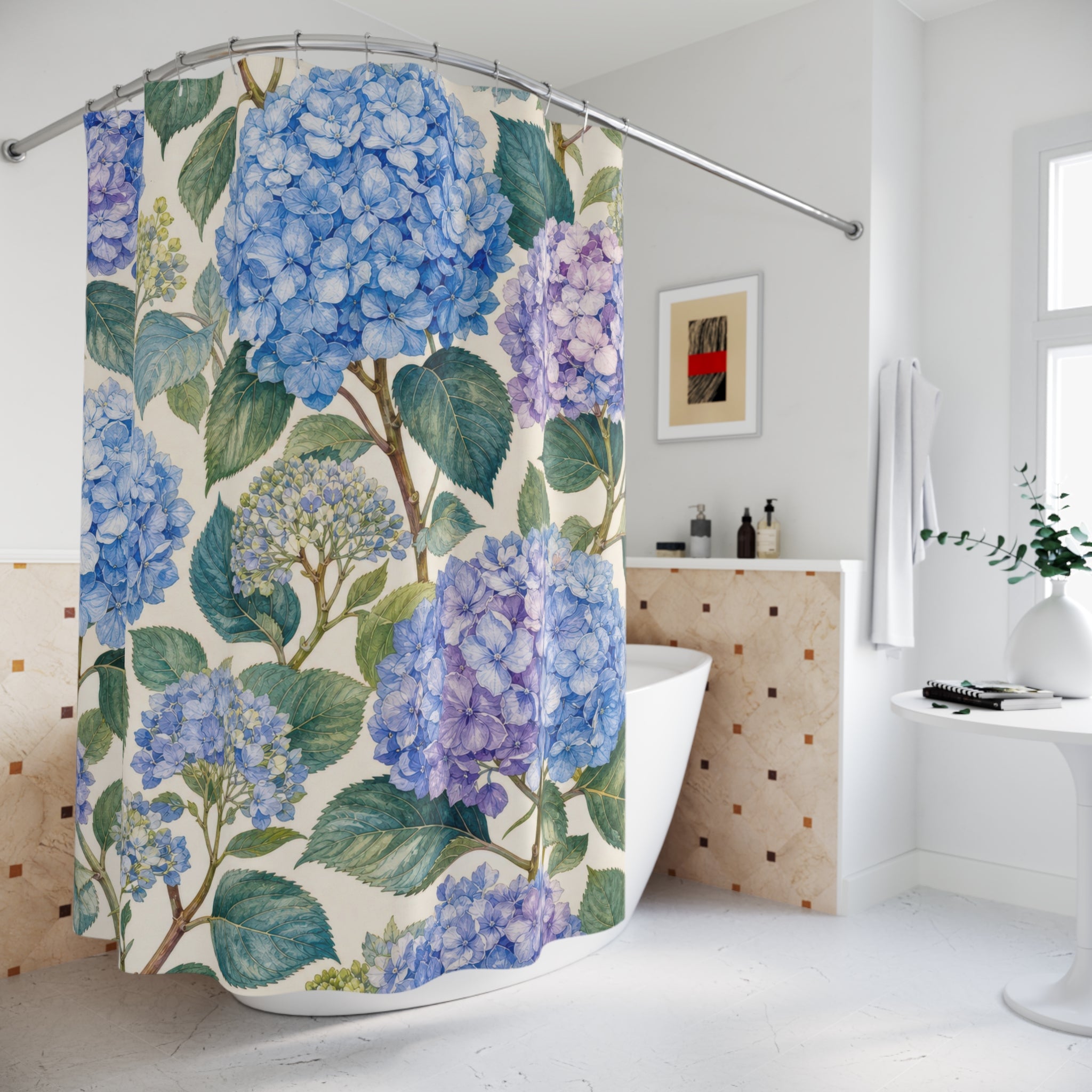 Blue Purple Floral Botanical Shower Curtain