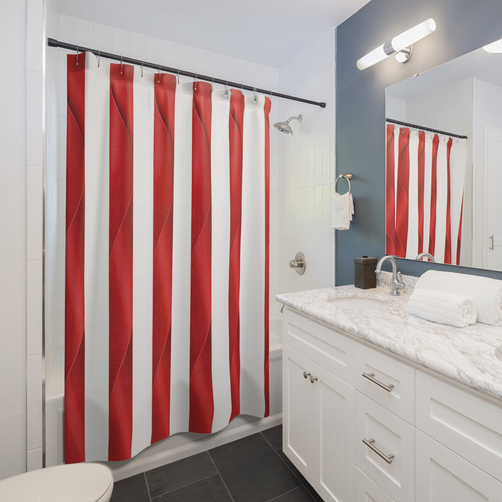 Red and White Striped Shower Curtain: Ribbon Stripe