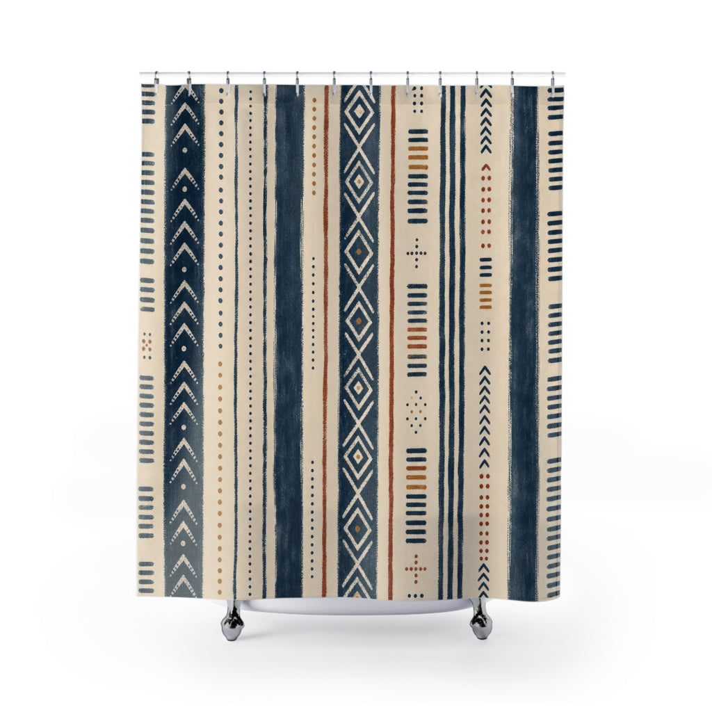 Terracotta Navy Diamond Stripe Shower Curtain
