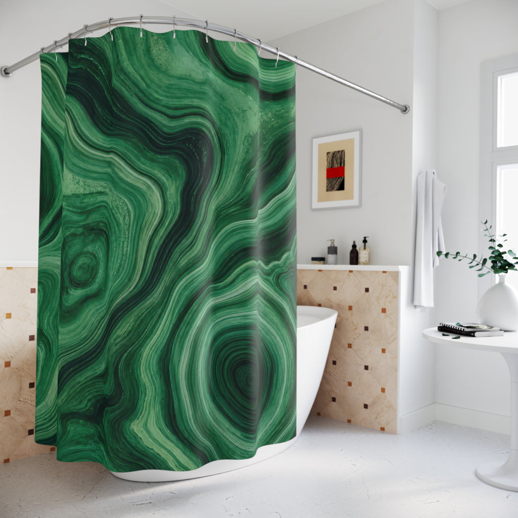 Dark Green Shower Curtain, Abstract Marble Agate Pattern, Emerald Forest Bath Decor, Moody Modern Guest Bathroom Accent, Stone Look