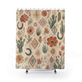 Painterly Western Boho Shower Curtain, Desert Floral Bath Decor, Terracotta Turquoise Sunburst Pattern, Rustic Guest Bathroom Decor