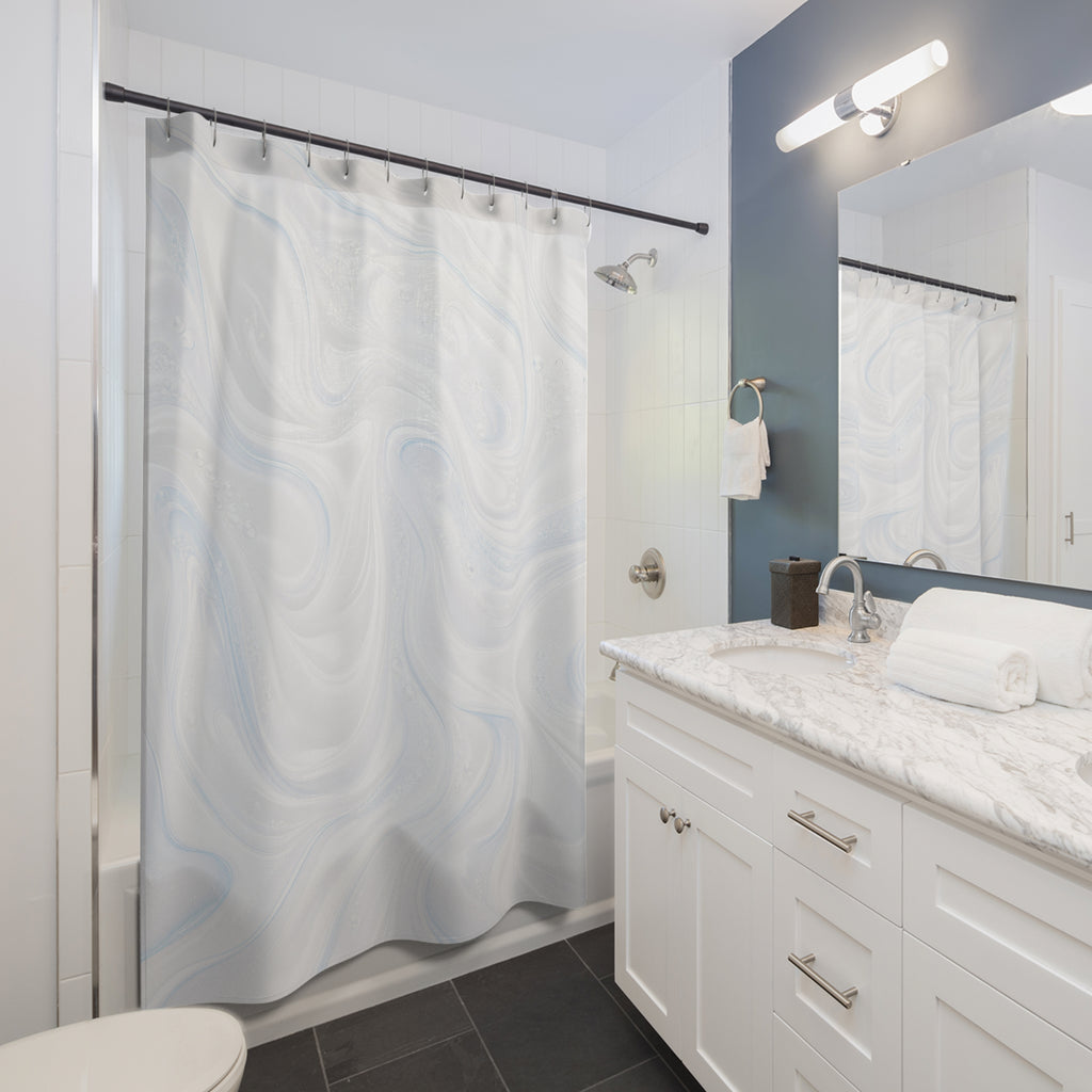 White Abstract Shower Curtain, Modern Marble Bath Decor, Soft Swirl Pattern, Minimal Guest Bathroom Decor, Spa Neutral White Style