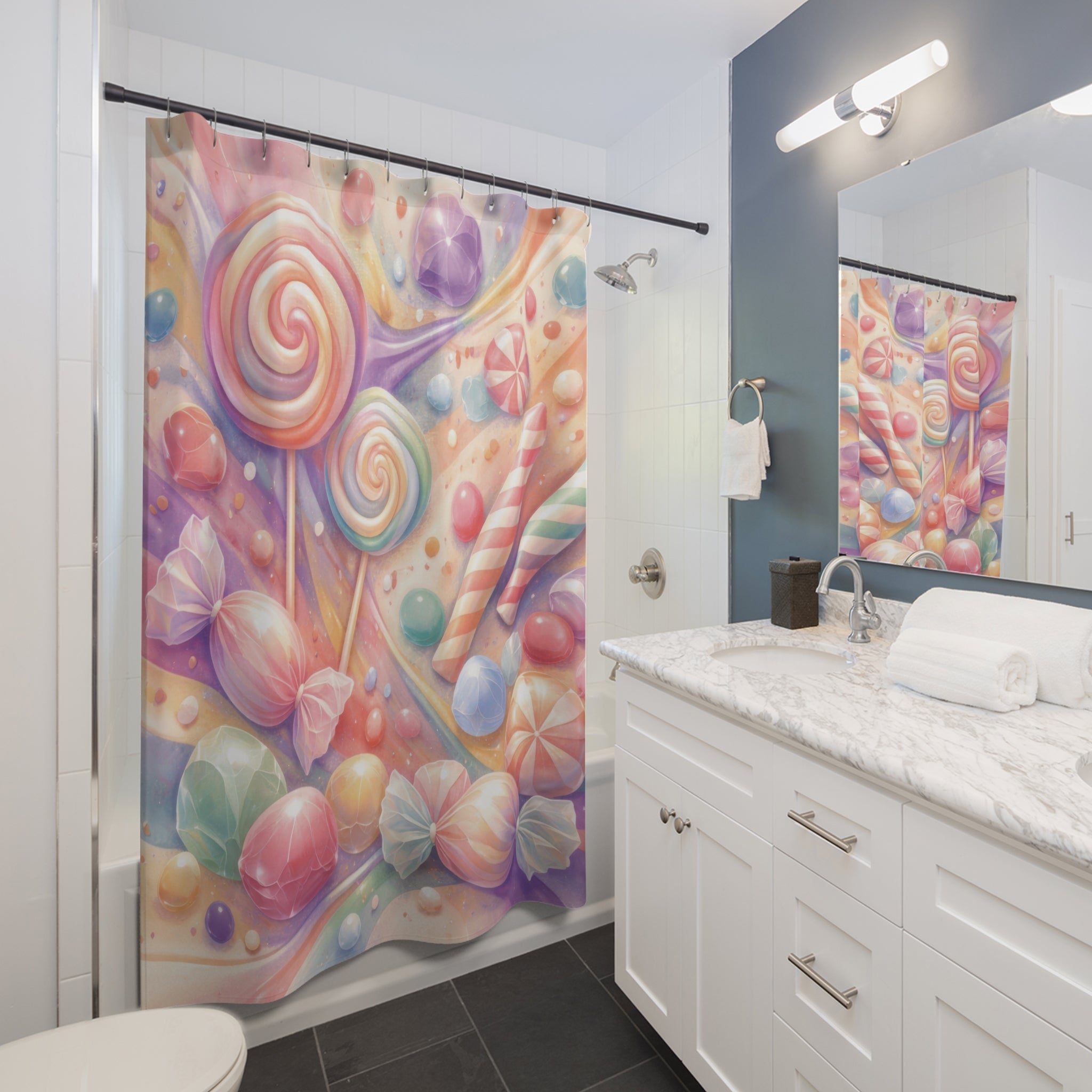 Pastel Candy Swirl Shower Curtain – Rainbow