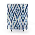 Blue Ikat Diamond Shower Curtain, Indigo Blue Bohemian Bathroom Decor, Ikat Stripe Bath Curtain, Guest Bath Decor, Small Bathroom Decor