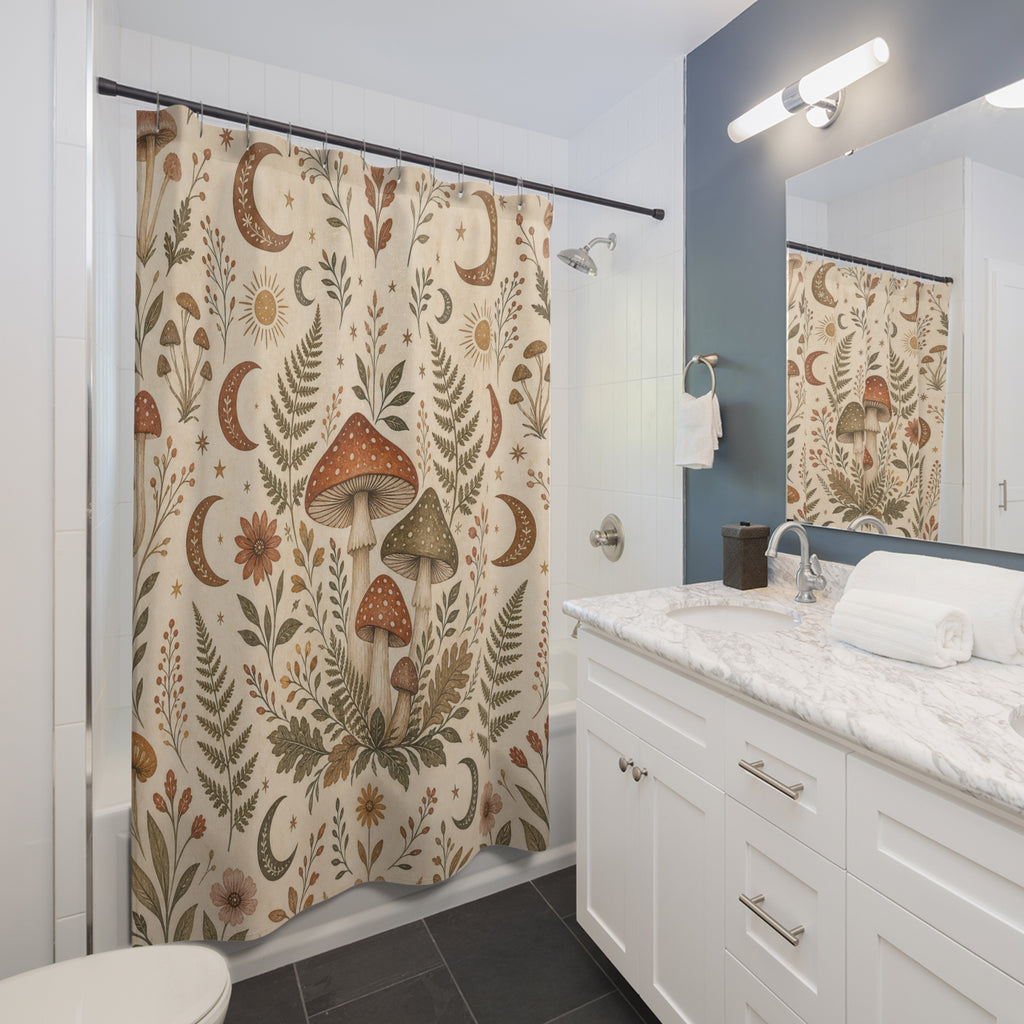 Boho Woodland Mushroom Shower Curtain