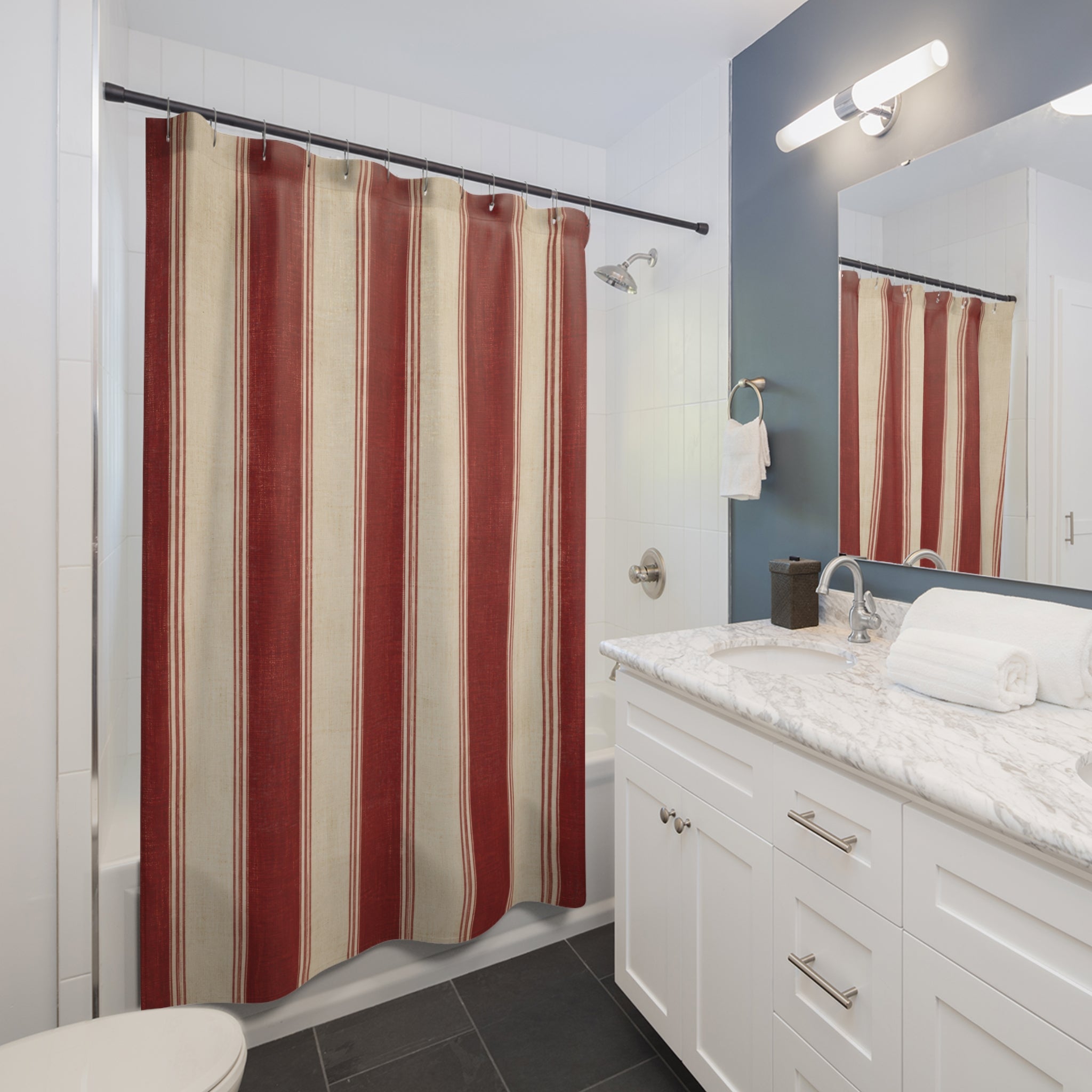 Red and White Striped Shower Curtain: Antique Awning Stripe