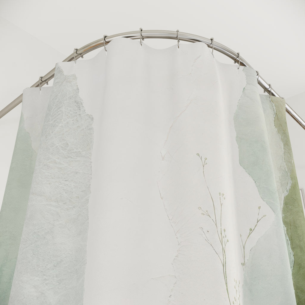 Watercolor Leaf Green White Shower Curtain