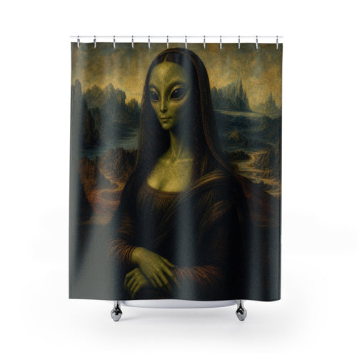 Alien Mona Lisa Classic Parody Unique Funny shower curtain with full front view