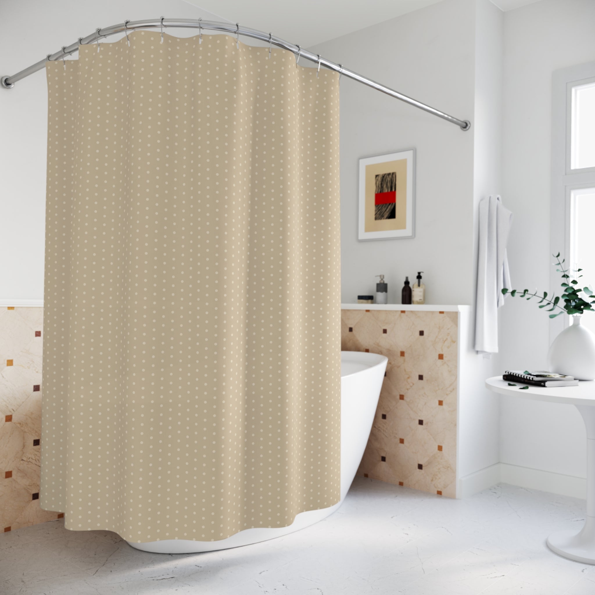 Cream and Beige Tonal Polka Dot Shower Curtain