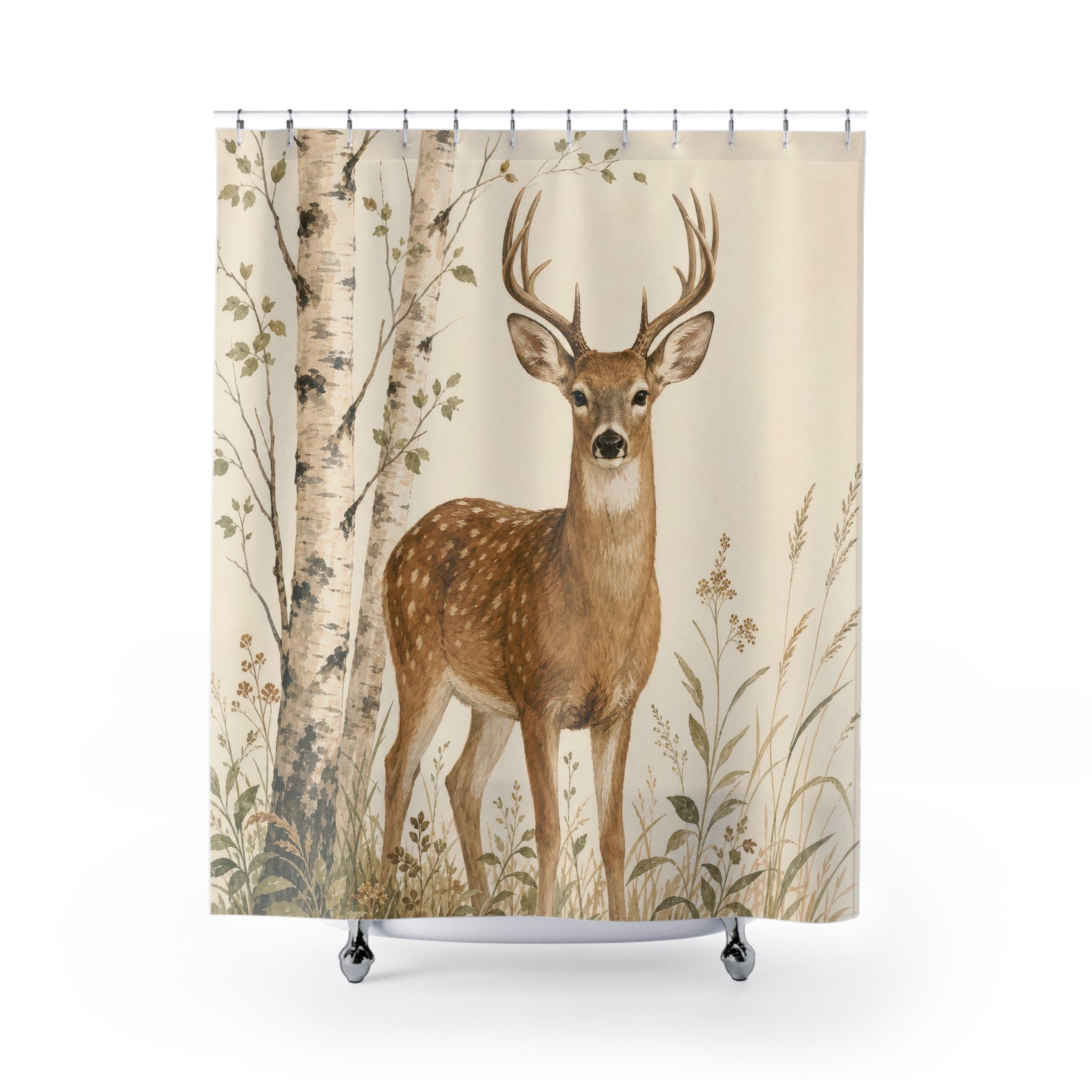 Birch Woodland Deer Shower Curtain