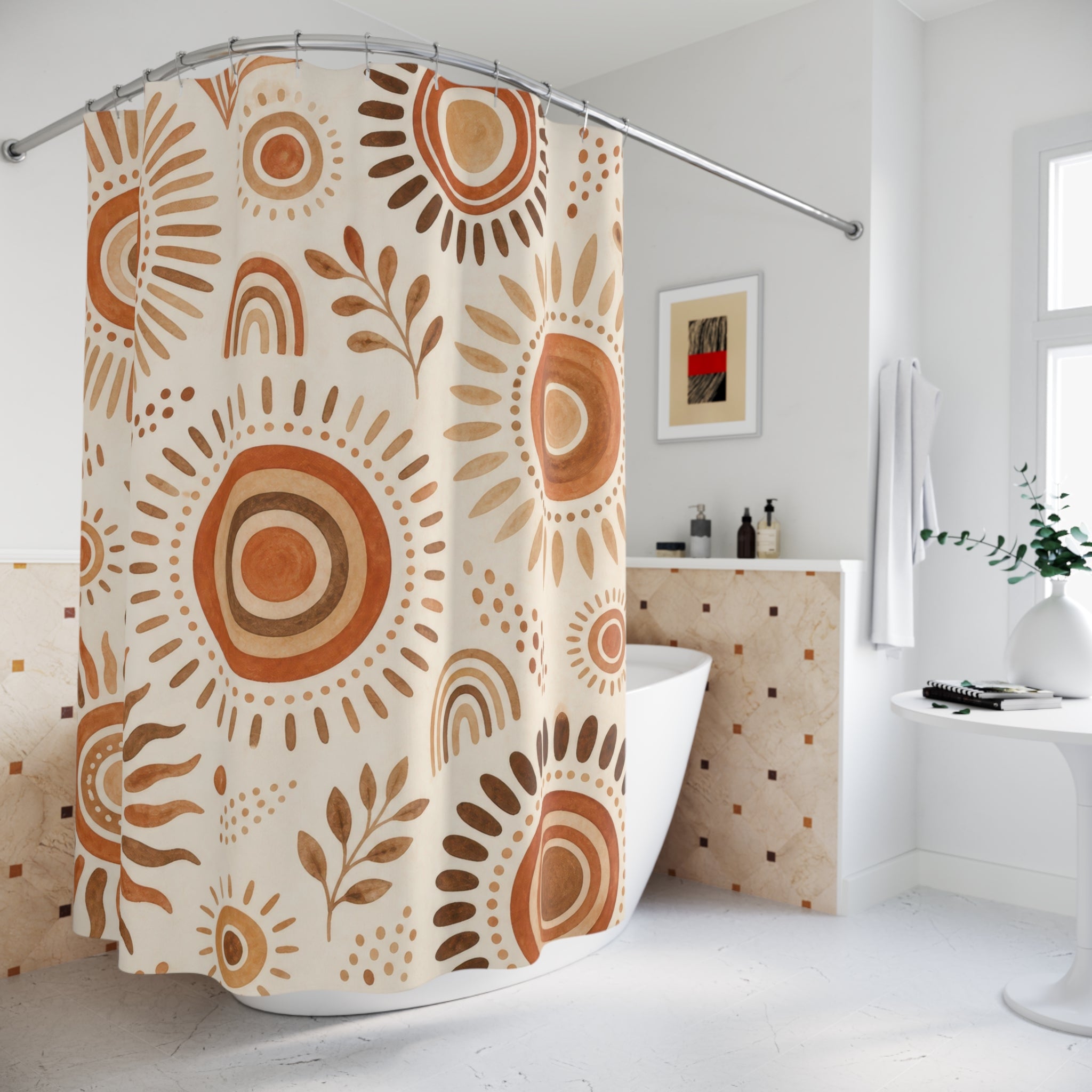 Terracotta Sunburst Circle Shower Curtain