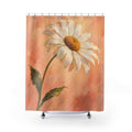 Peach field with one ivory daisy shower curtain with full front view