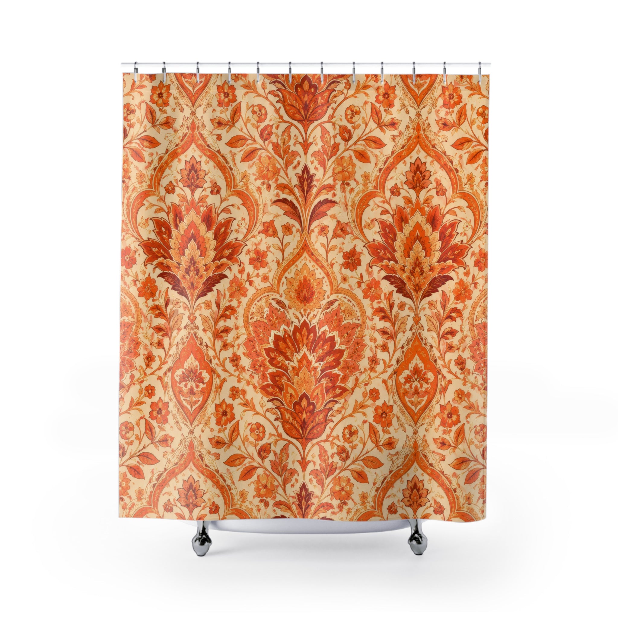 Orange Patterned Shower Curtain: Terracotta Floral Damask